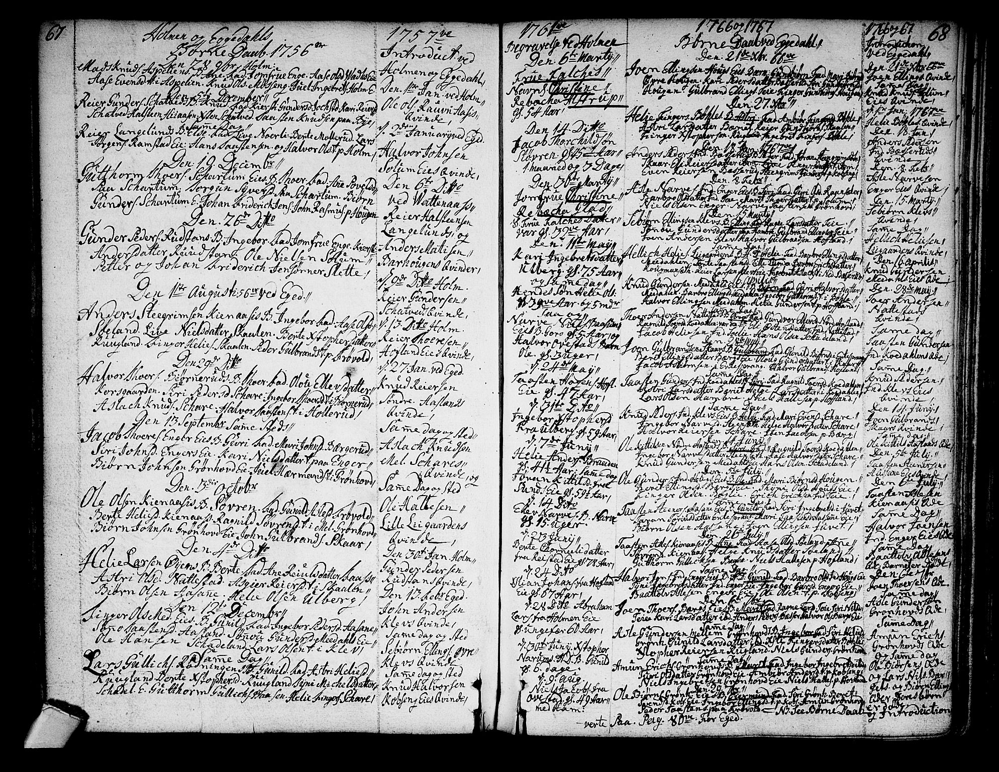 Sigdal kirkebøker, AV/SAKO-A-245/F/Fa/L0001: Parish register (official) no. I 1, 1722-1777, p. 67-68