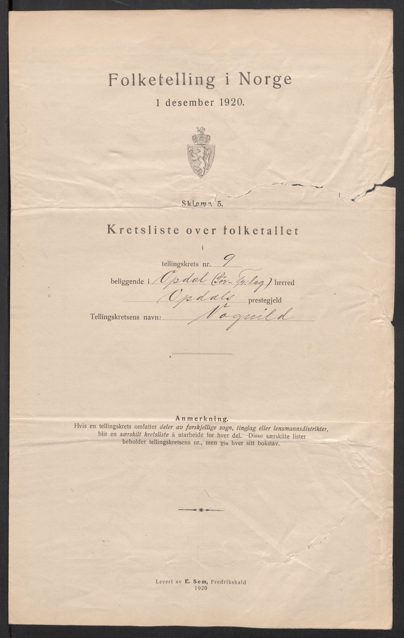 SAT, 1920 census for Oppdal, 1920, p. 30