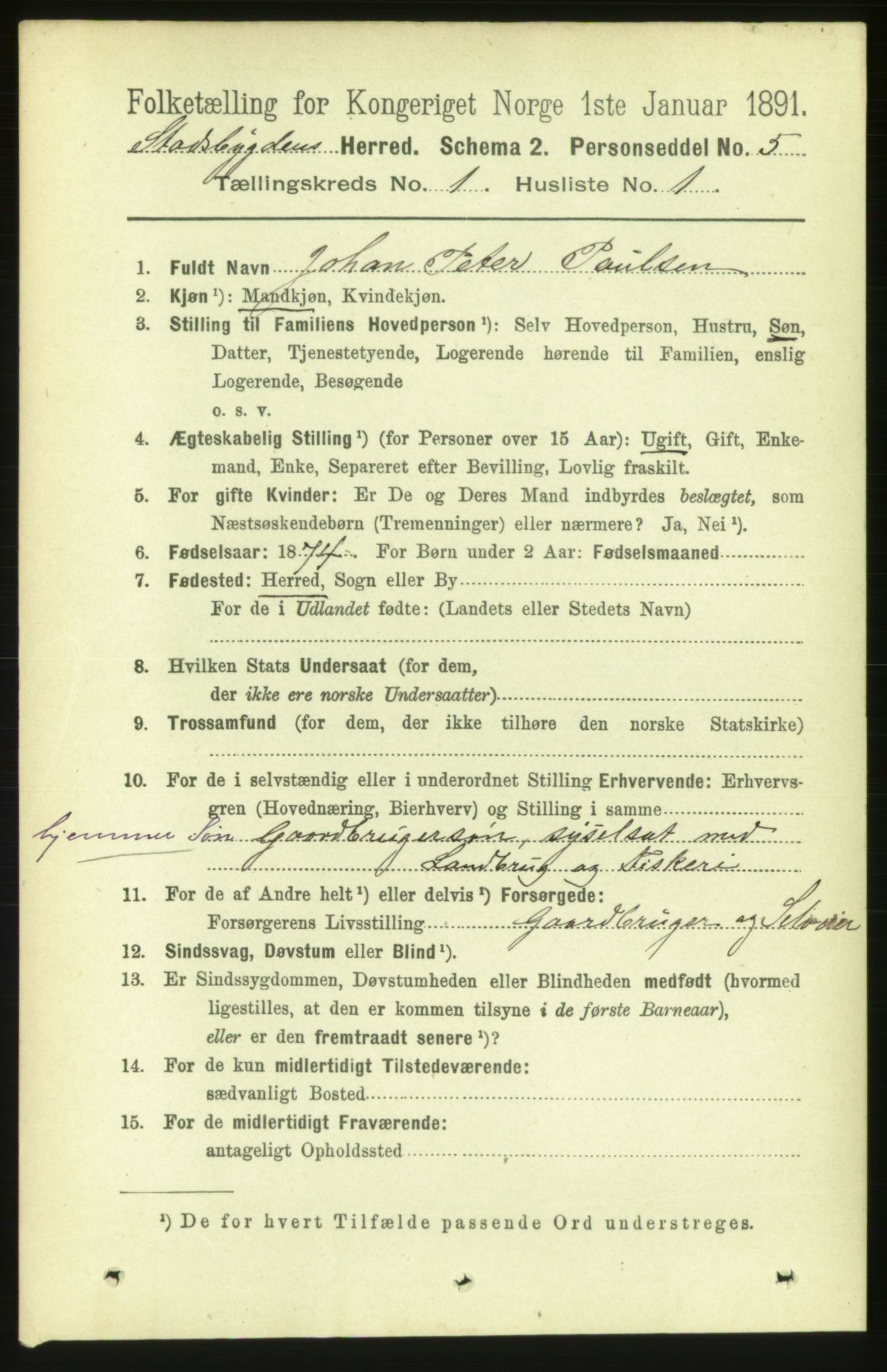 RA, 1891 census for 1625 Stadsbygd, 1891, p. 108