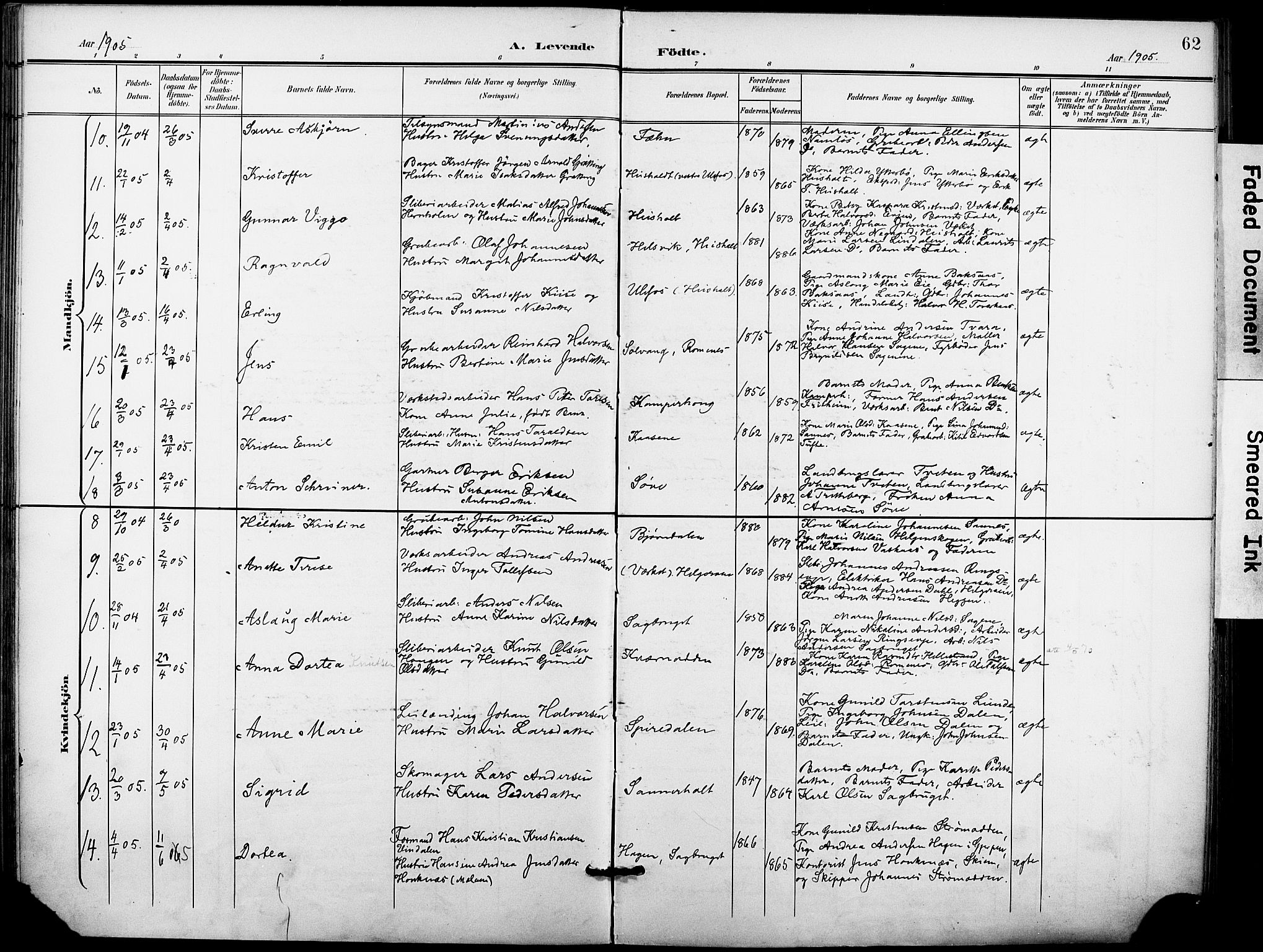 Holla kirkebøker, SAKO/A-272/F/Fa/L0010: Parish register (official) no. 10, 1897-1907, p. 62