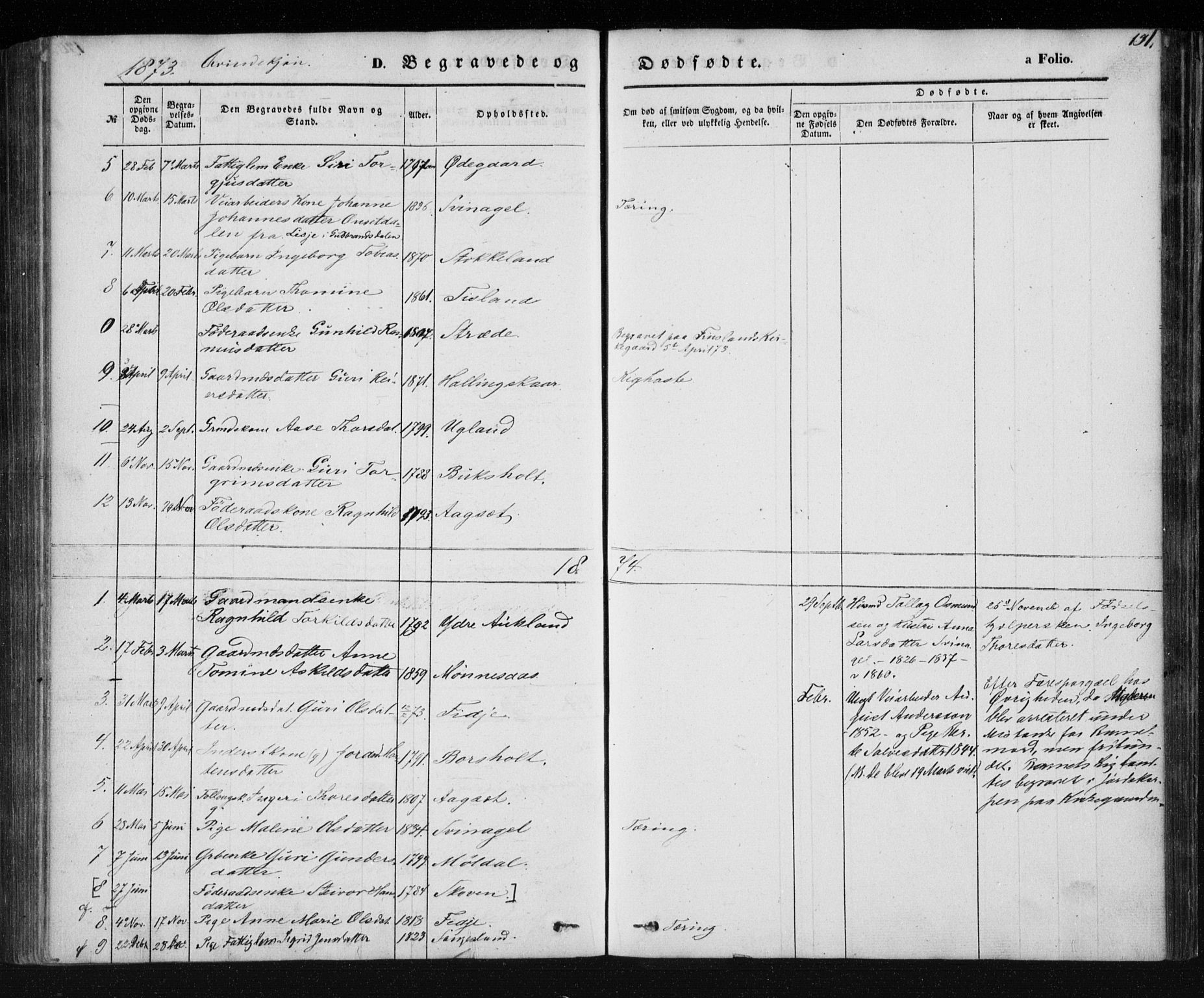 Holum sokneprestkontor, AV/SAK-1111-0022/F/Fa/Fab/L0005: Parish register (official) no. A 5, 1847-1874, p. 191