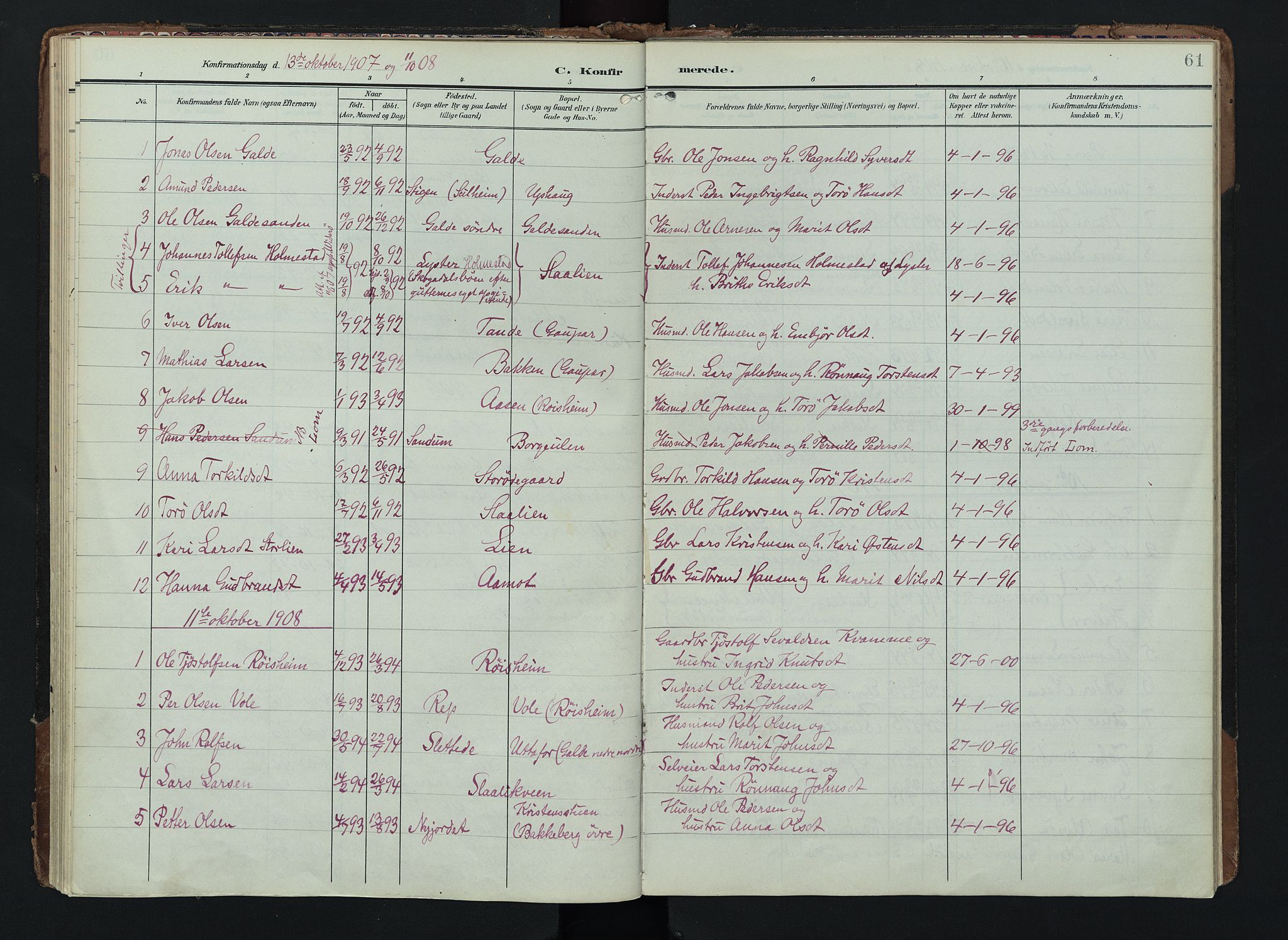 Lom prestekontor, AV/SAH-PREST-070/K/L0012: Parish register (official) no. 12, 1904-1928, p. 61