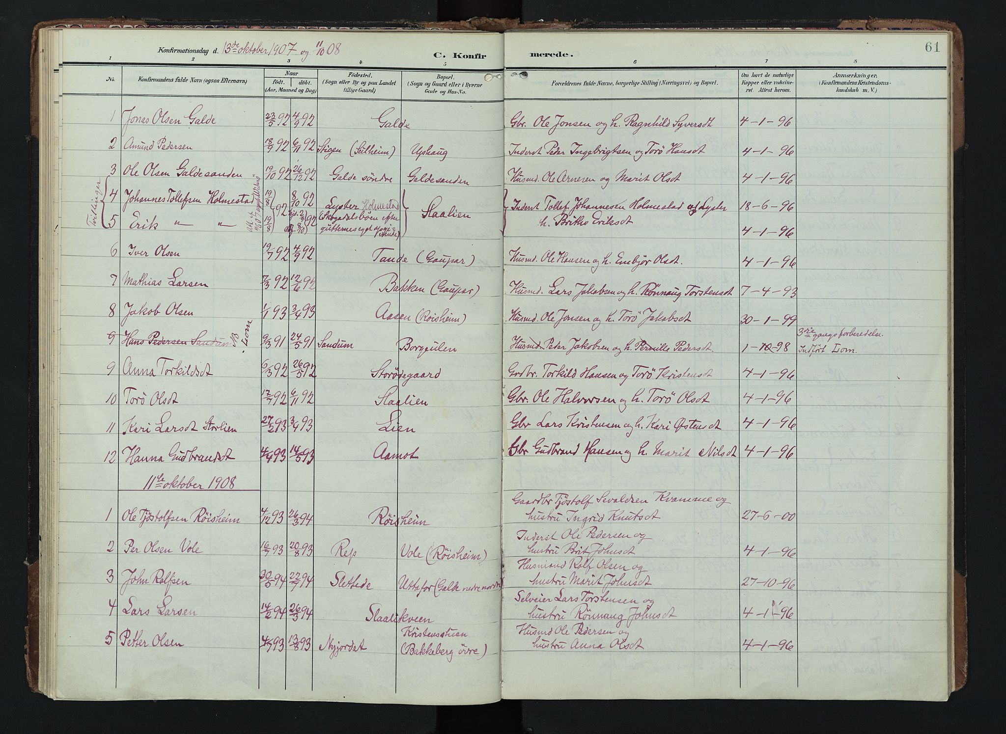 Lom prestekontor, SAH/PREST-070/K/L0012: Parish register (official) no. 12, 1904-1928, p. 61