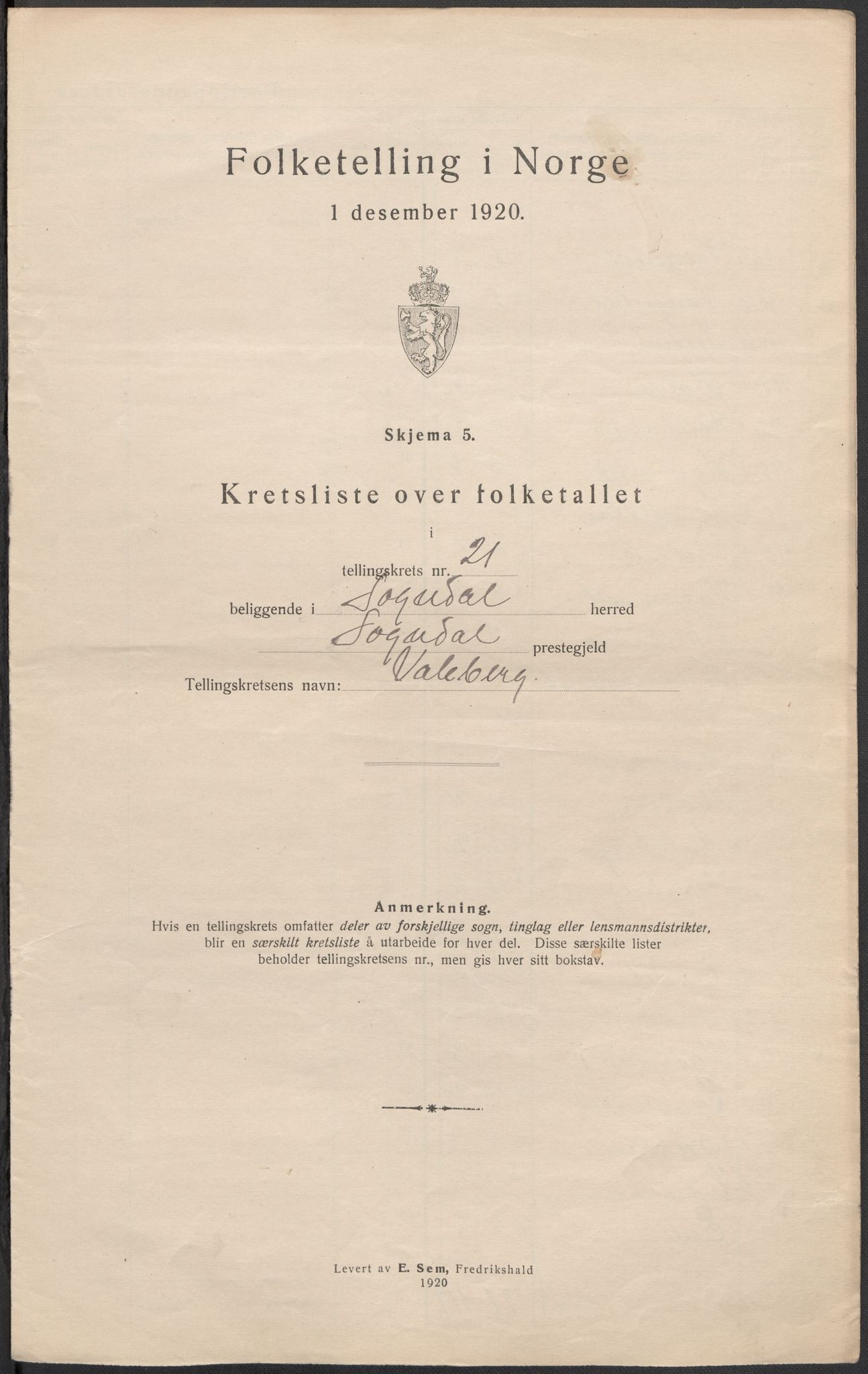 SAB, 1920 census for Sogndal, 1920, p. 65