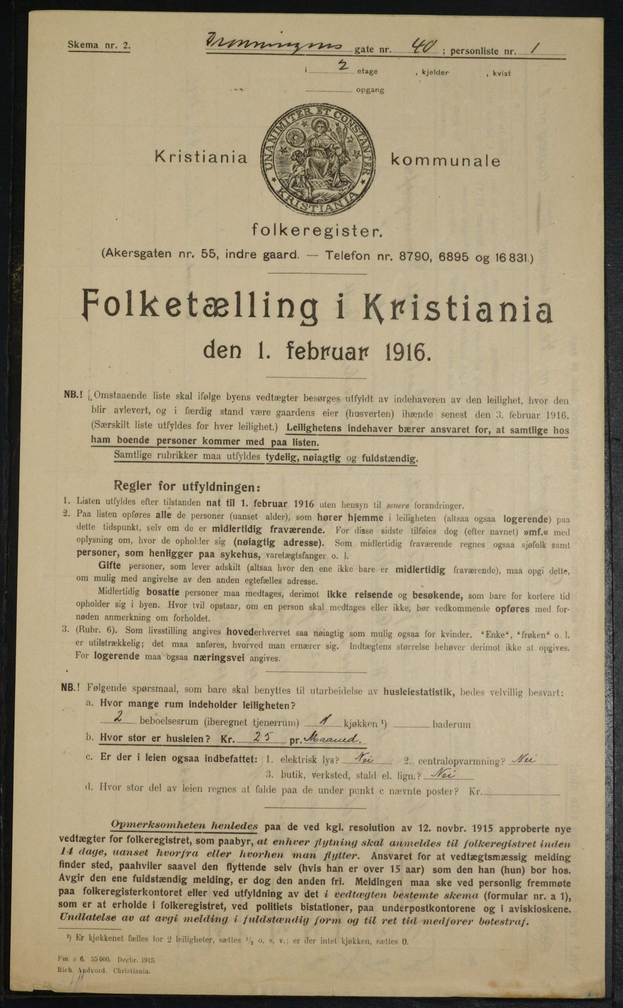 OBA, Municipal Census 1916 for Kristiania, 1916, p. 17484