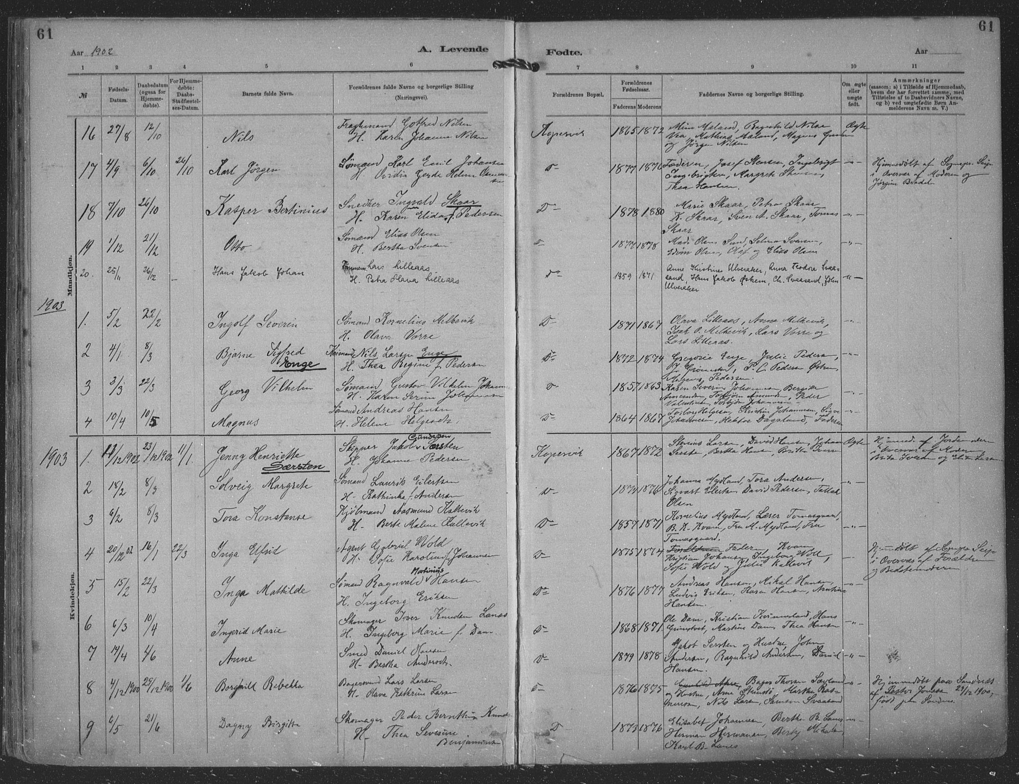 Kopervik sokneprestkontor, SAST/A-101850/H/Ha/Haa/L0001: Parish register (official) no. A 1, 1880-1919, p. 61