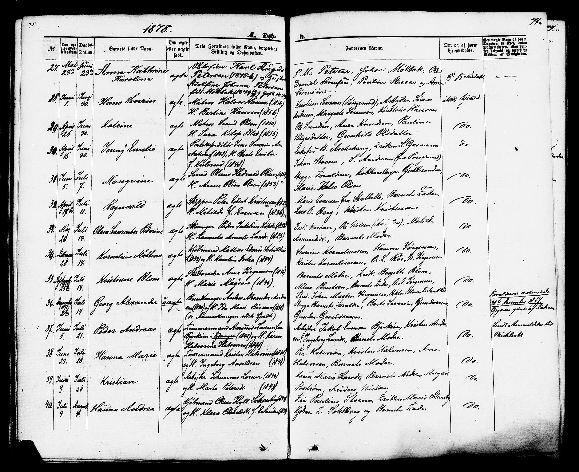 Brevik kirkebøker, AV/SAKO-A-255/F/Fa/L0006: Parish register (official) no. 6, 1866-1881, p. 71