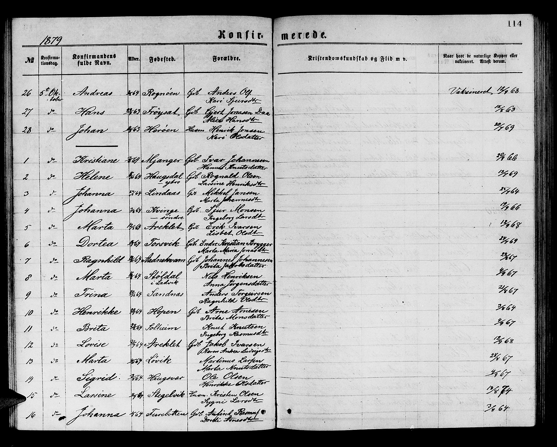 Masfjorden Sokneprestembete, SAB/A-77001: Parish register (copy) no. A 2, 1876-1891, p. 114