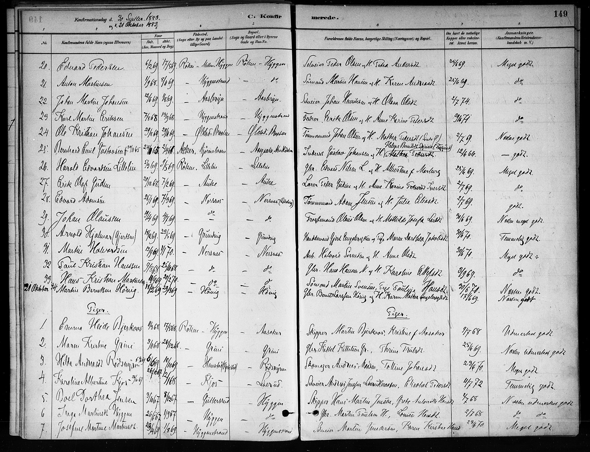 Røyken kirkebøker, SAKO/A-241/F/Fa/L0008: Parish register (official) no. 8, 1880-1897, p. 149