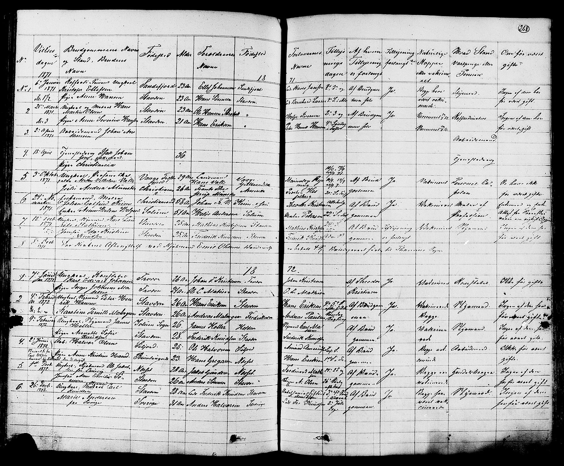 Stavern kirkebøker, AV/SAKO-A-318/G/Ga/L0002: Parish register (copy) no. 2, 1839-1909, p. 268