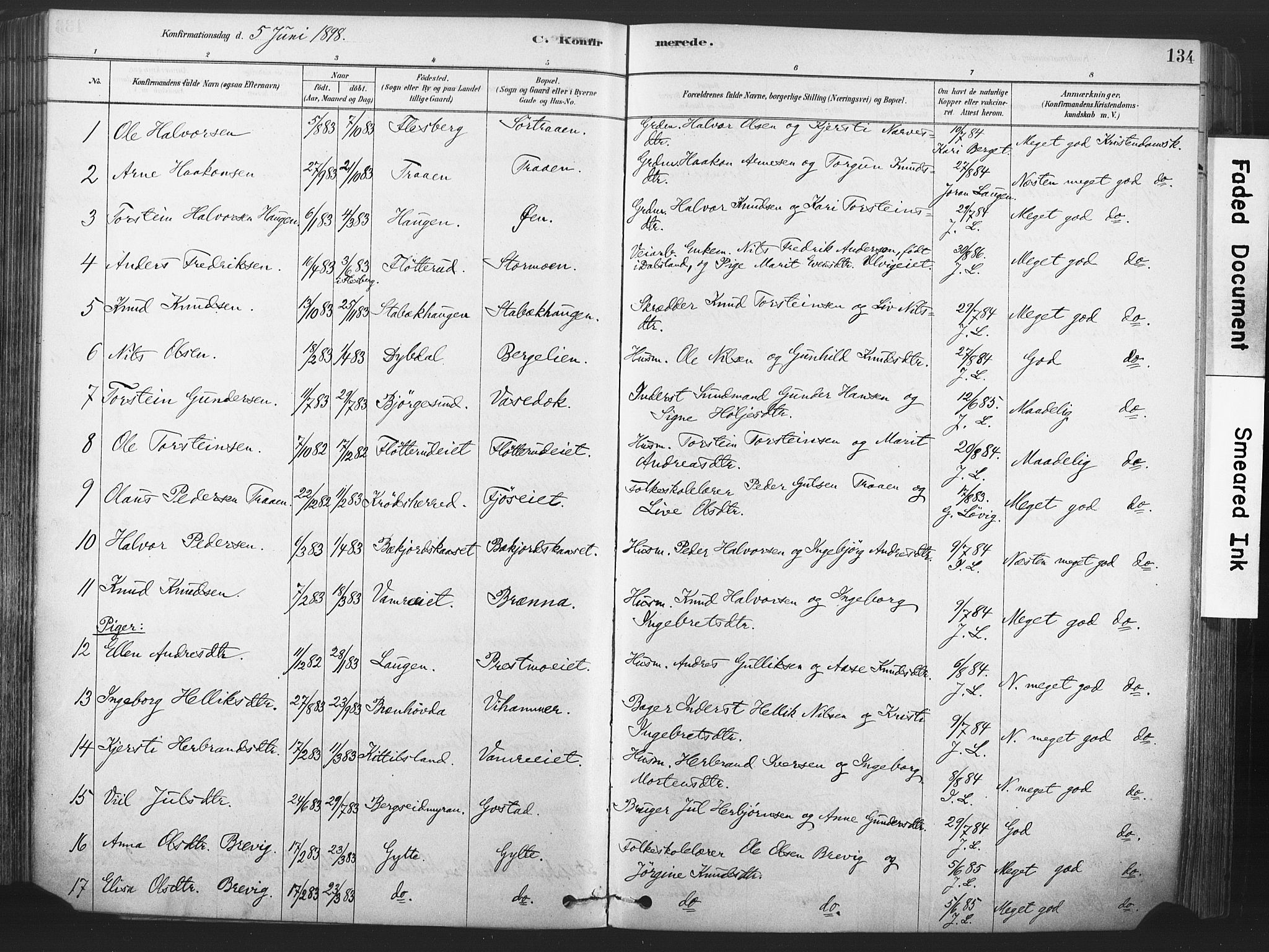 Rollag kirkebøker, AV/SAKO-A-240/F/Fa/L0011: Parish register (official) no. I 11, 1878-1902, p. 134