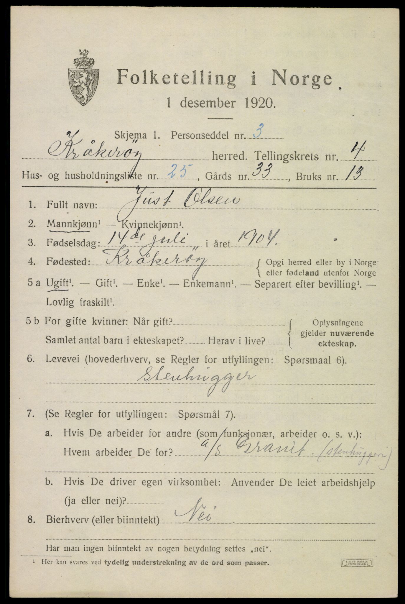 SAO, 1920 census for Kråkerøy, 1920, p. 5696