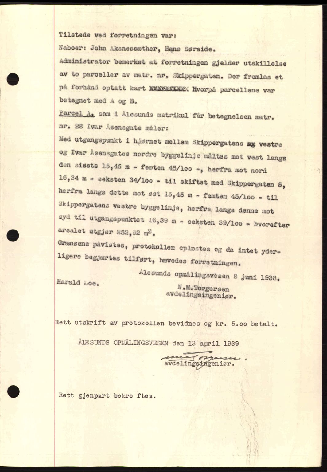 Ålesund byfogd, AV/SAT-A-4384: Mortgage book no. 34 II, 1938-1940, Diary no: : 826/1939