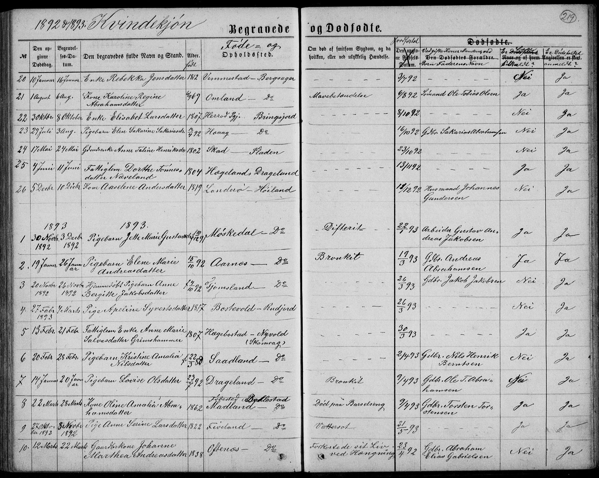 Lyngdal sokneprestkontor, AV/SAK-1111-0029/F/Fb/Fbc/L0004: Parish register (copy) no. B 4, 1878-1896, p. 219