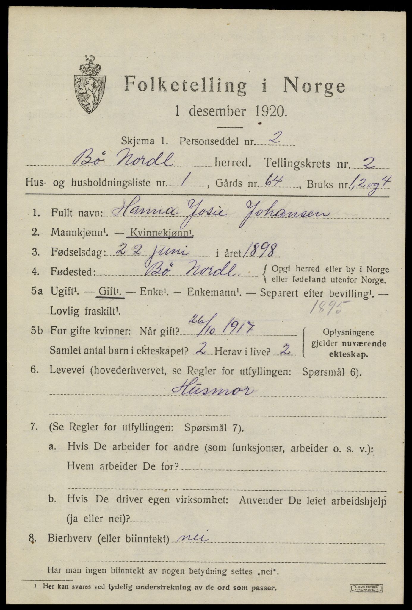 SAT, 1920 census for Bø, 1920, p. 2302