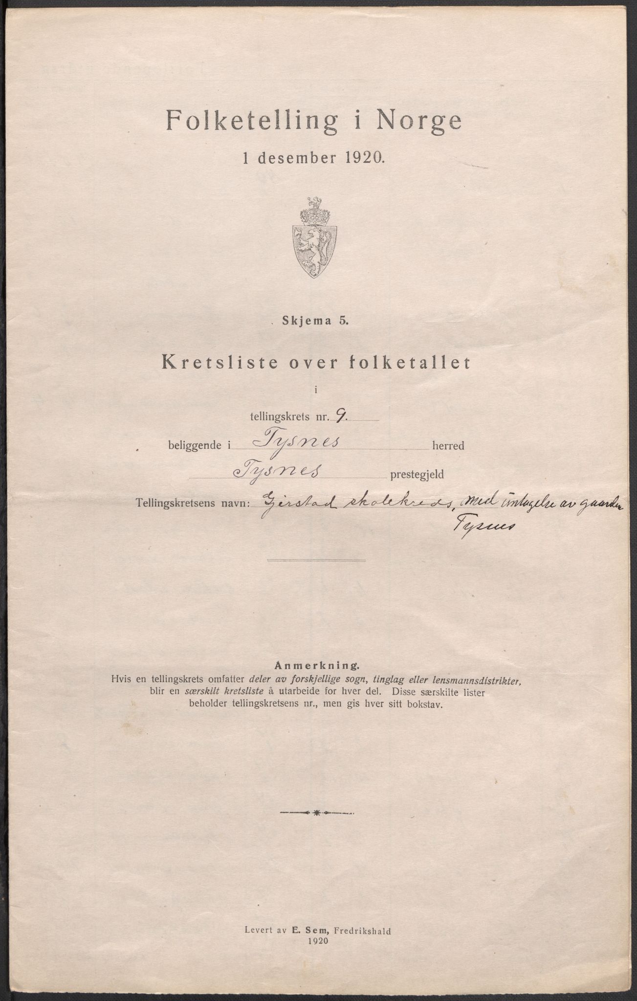 SAB, 1920 census for Tysnes, 1920, p. 29