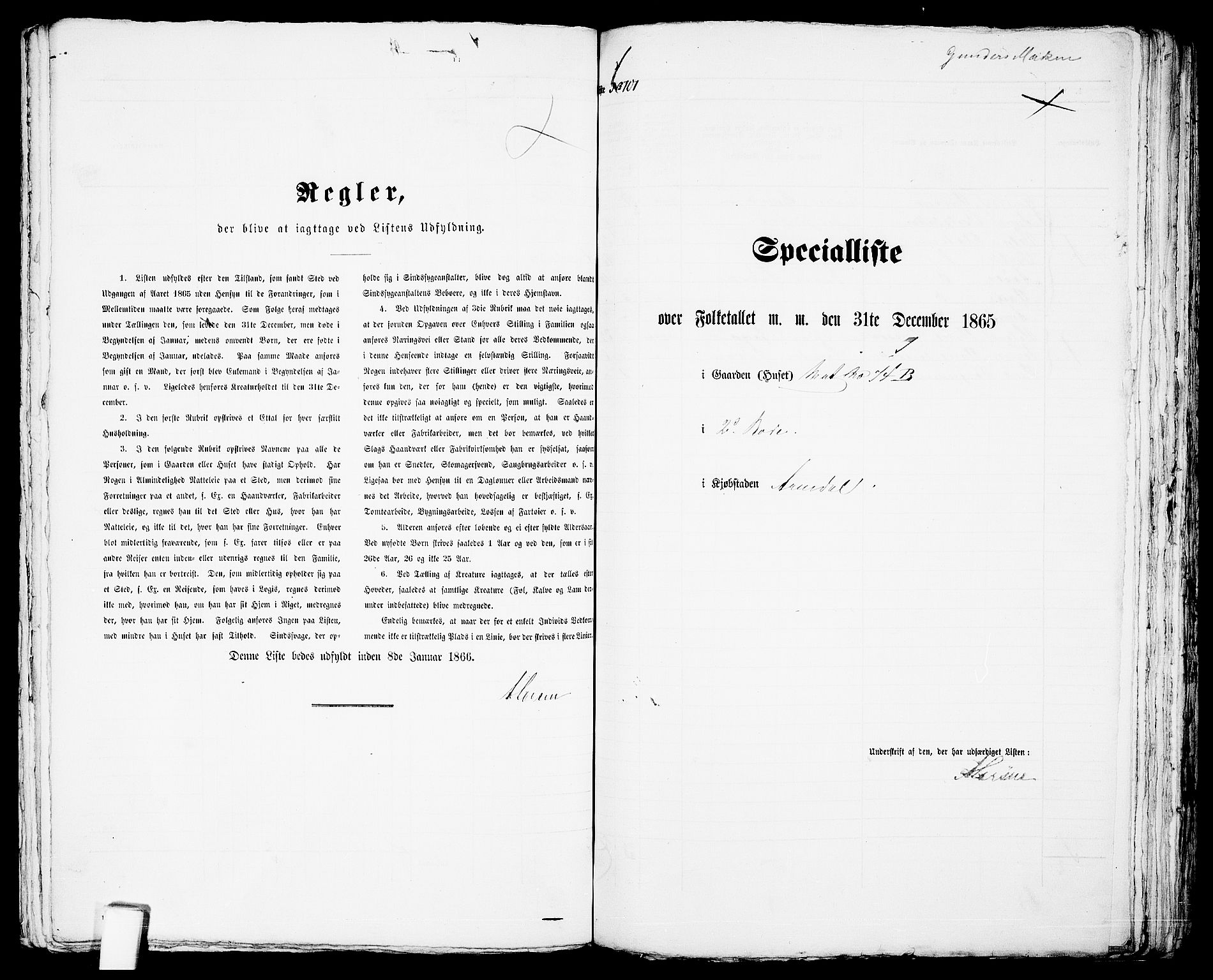 RA, 1865 census for Arendal, 1865, p. 207