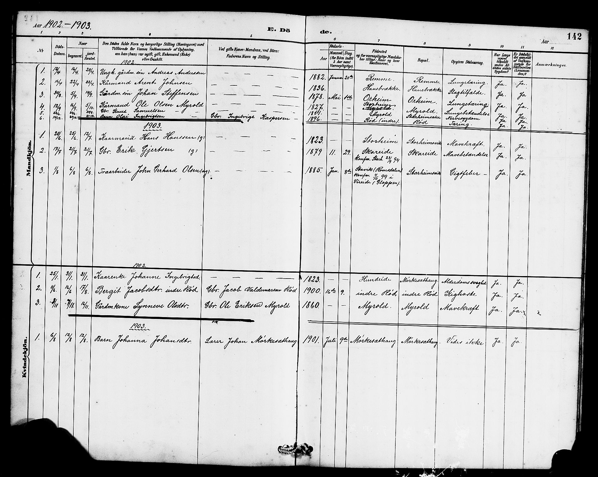 Eid sokneprestembete, SAB/A-82301/H/Hab/Habc/L0002: Parish register (copy) no. C 2, 1887-1906, p. 142