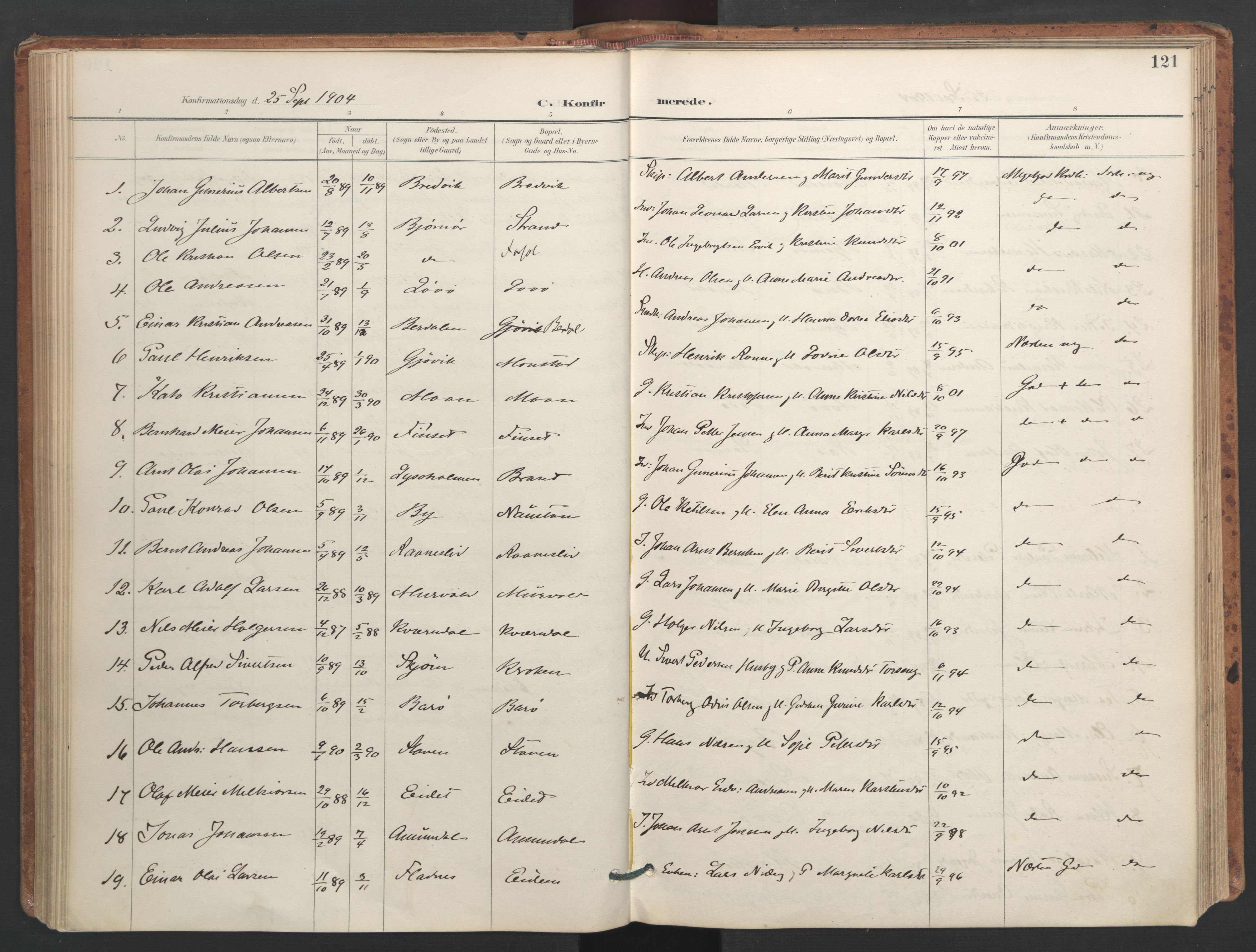 Ministerialprotokoller, klokkerbøker og fødselsregistre - Sør-Trøndelag, SAT/A-1456/655/L0681: Parish register (official) no. 655A10, 1895-1907, p. 121