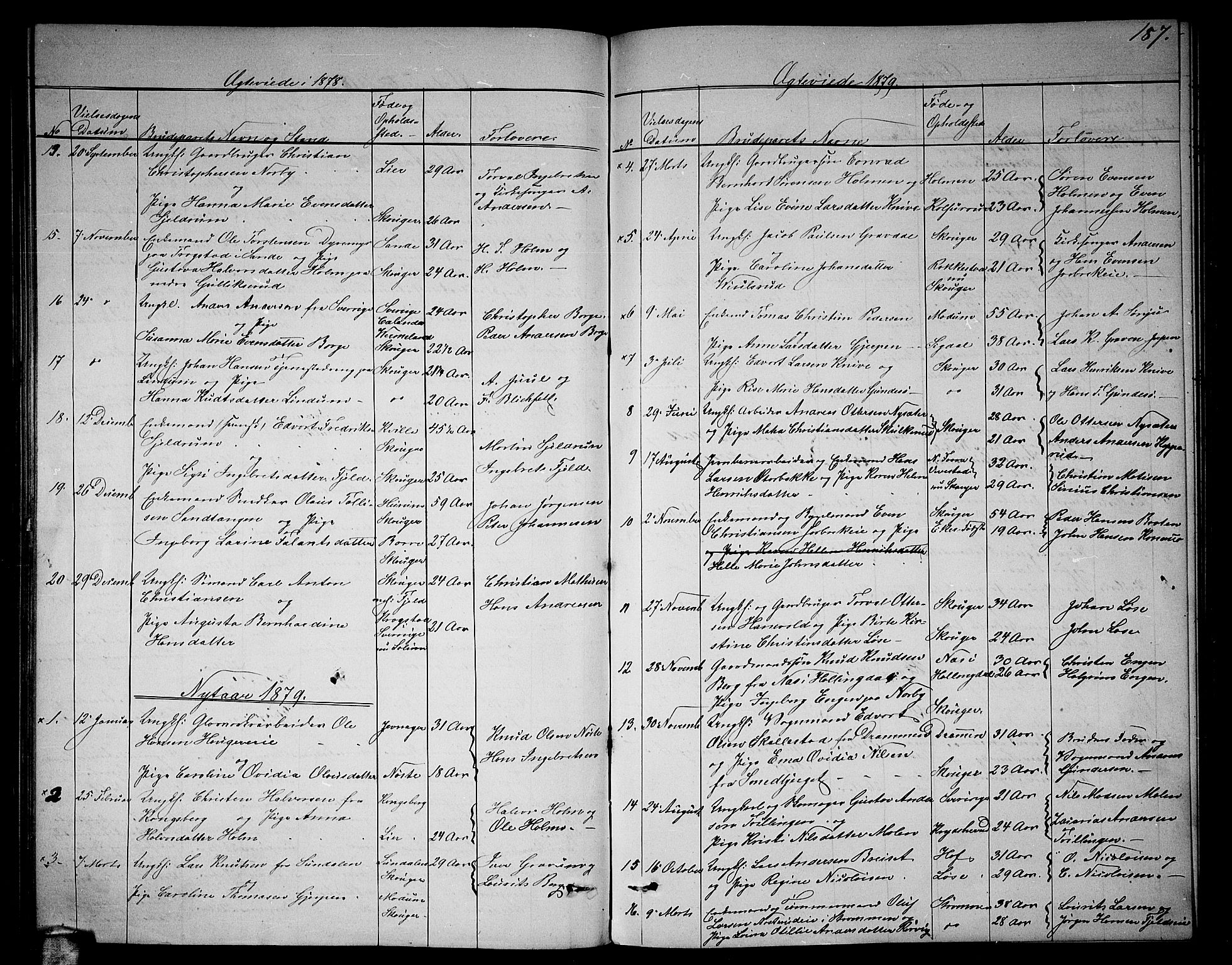 Skoger kirkebøker, AV/SAKO-A-59/G/Ga/L0002: Parish register (copy) no. I 2, 1860-1880, p. 187