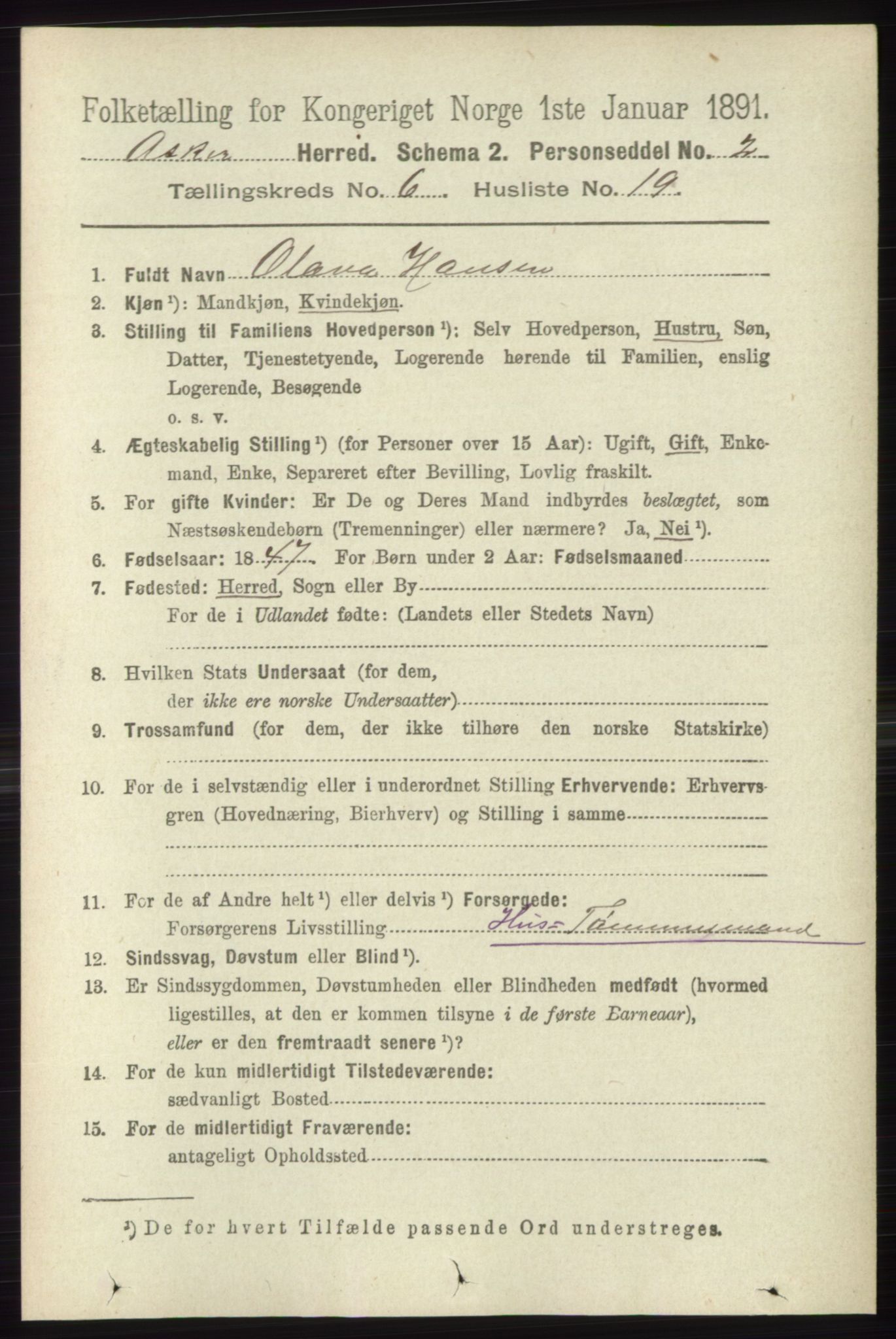 RA, 1891 census for 0220 Asker, 1891, p. 4240