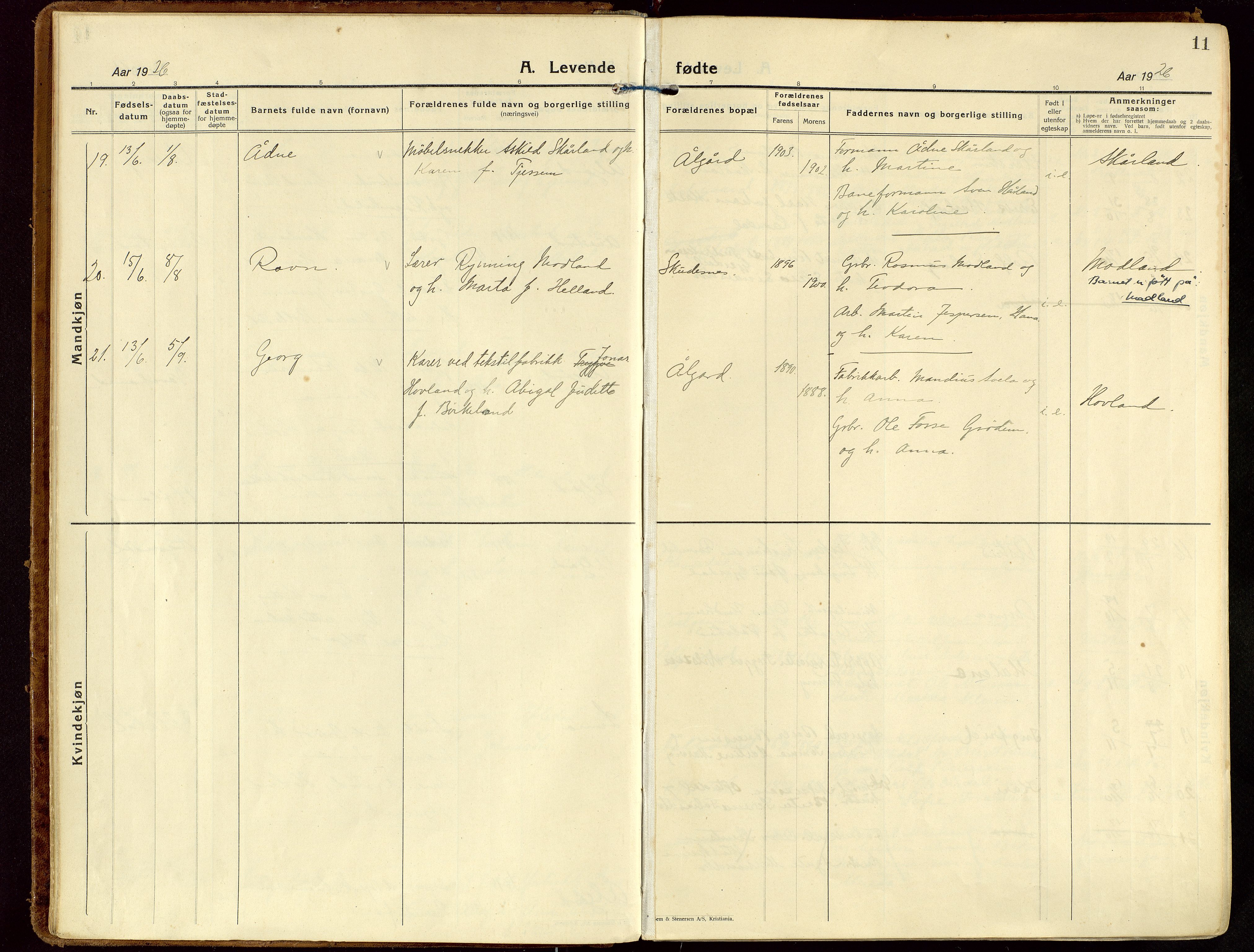 Gjesdal sokneprestkontor, AV/SAST-A-101796/003/O/L0001: Parish register (official) no. A 1, 1925-1949, p. 11