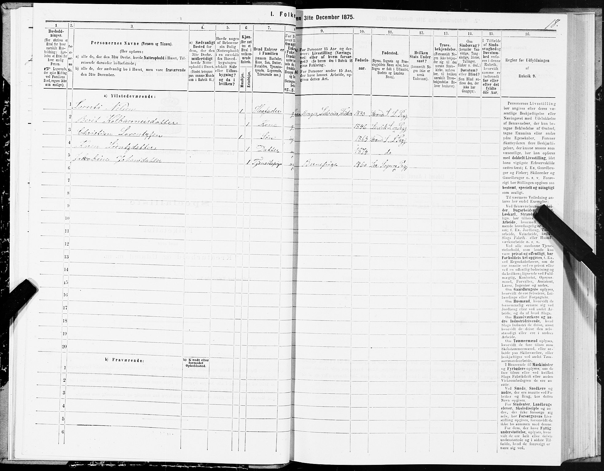 SAT, 1875 census for 1718P Leksvik, 1875, p. 3018