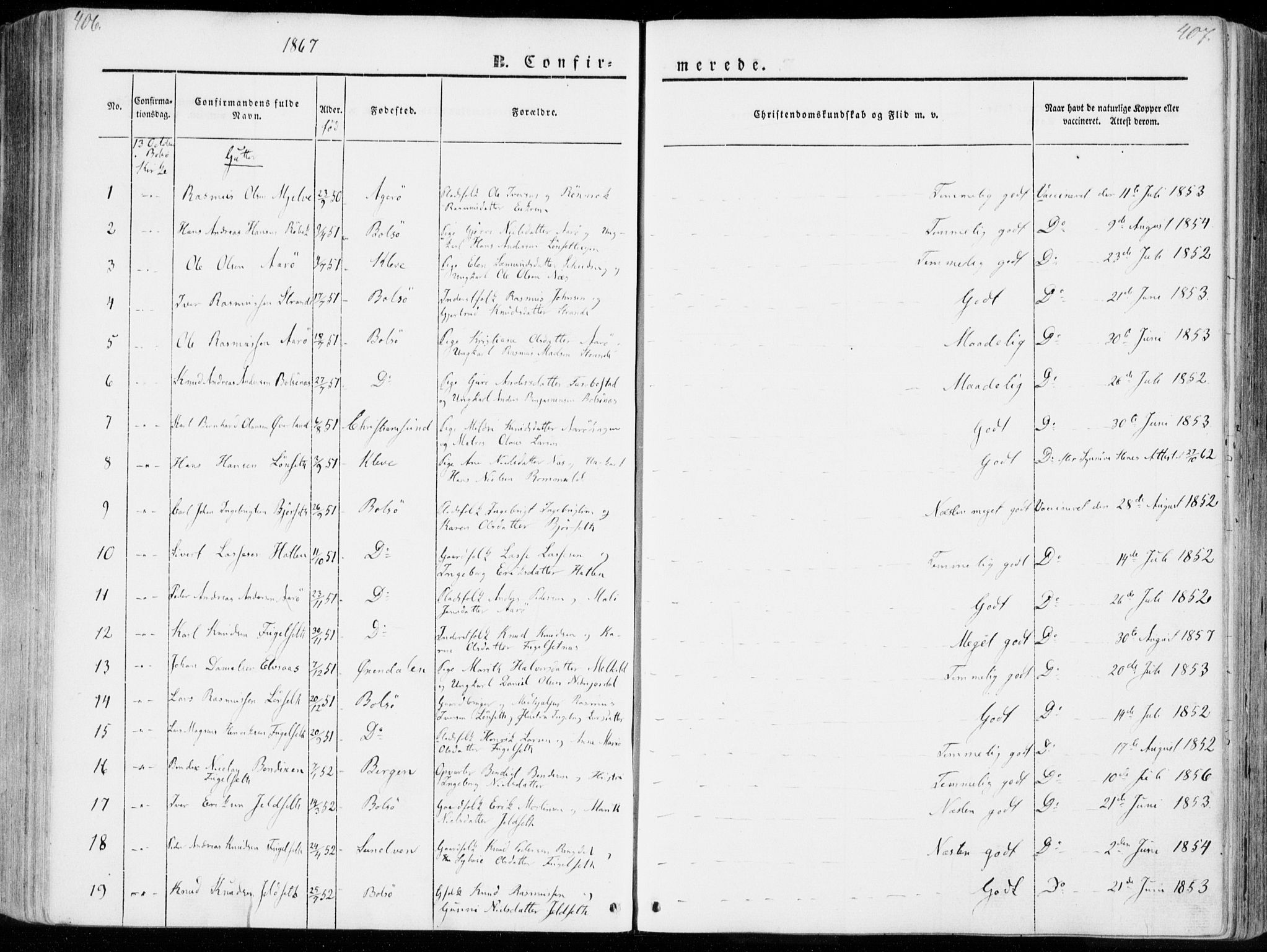Ministerialprotokoller, klokkerbøker og fødselsregistre - Møre og Romsdal, SAT/A-1454/555/L0653: Parish register (official) no. 555A04, 1843-1869, p. 406-407