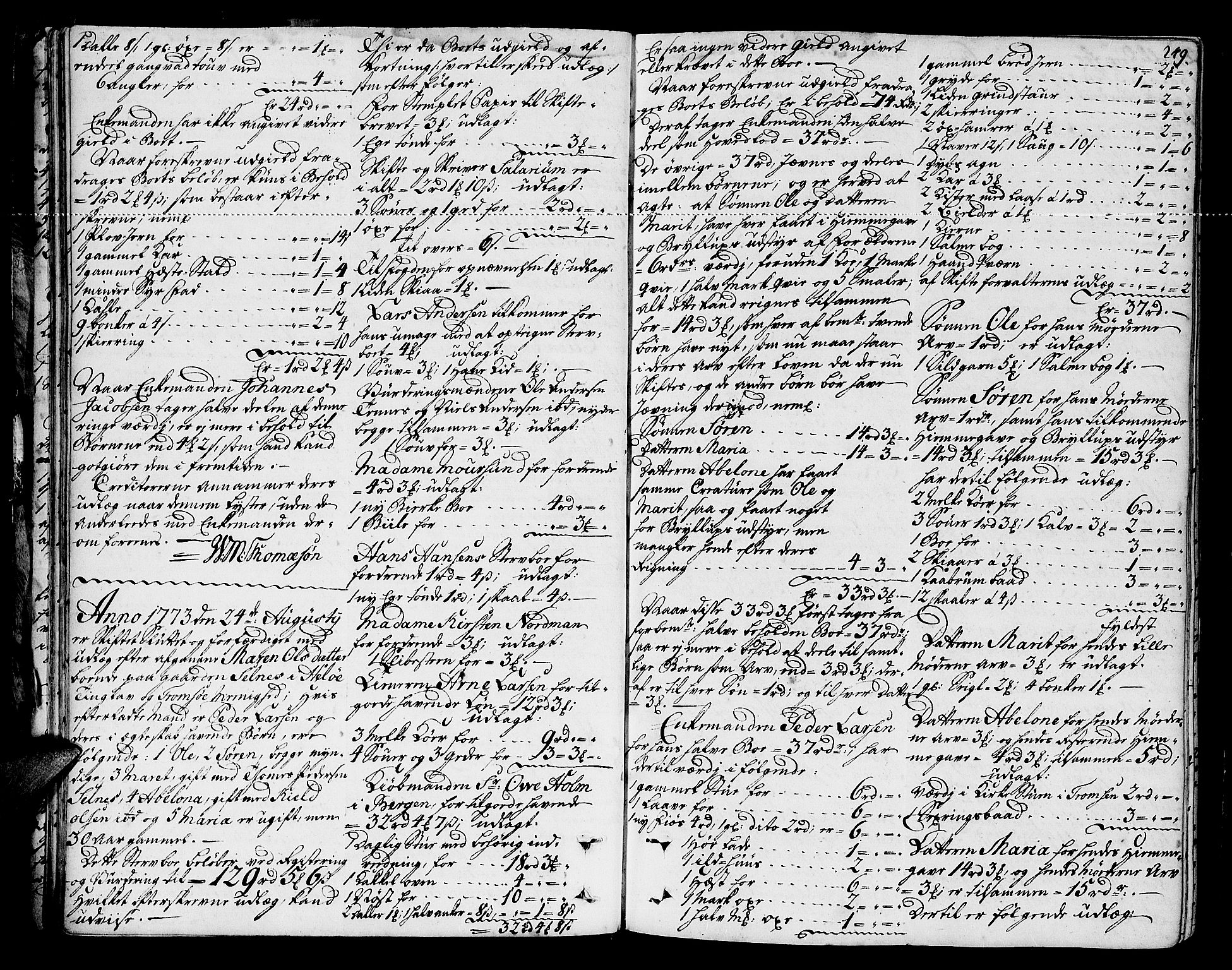 Senja og Tromsø sorenskriveri , AV/SATØ-SATØ-31/H/Hb/L0139: Skifteutlodningsprotokoller, 1752-1778, p. 248b-249a