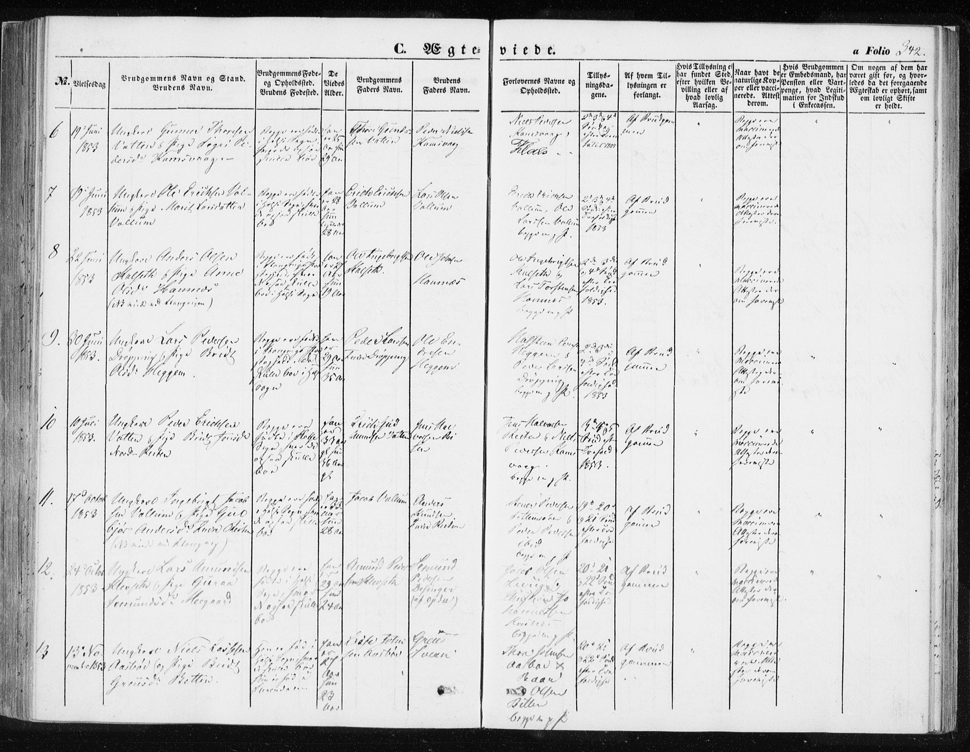 Ministerialprotokoller, klokkerbøker og fødselsregistre - Møre og Romsdal, SAT/A-1454/576/L0883: Parish register (official) no. 576A01, 1849-1865, p. 342