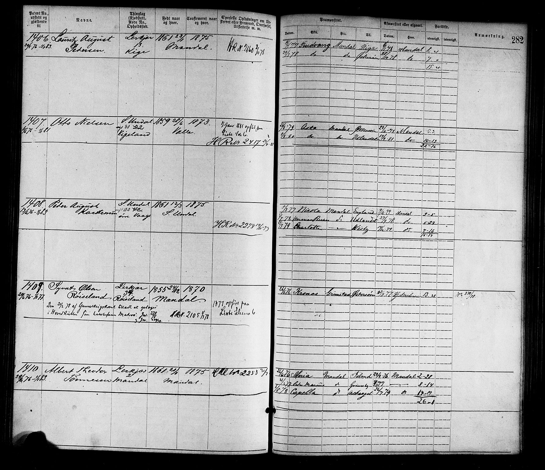 Mandal mønstringskrets, SAK/2031-0016/F/Fa/L0001: Annotasjonsrulle nr 1-1920 med register, L-3, 1869-1881, p. 319