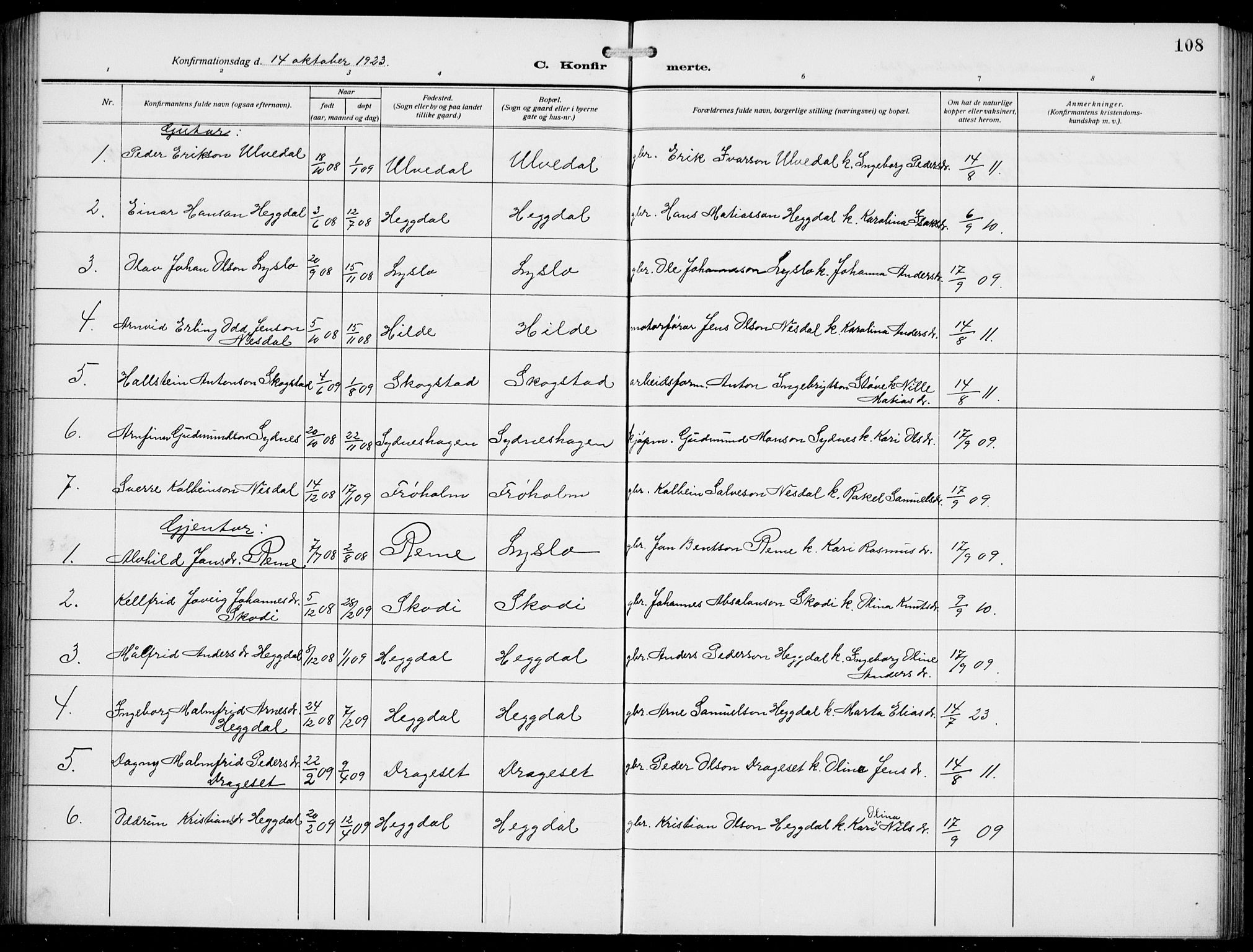 Innvik sokneprestembete, AV/SAB-A-80501: Parish register (copy) no. A 4, 1913-1936, p. 108