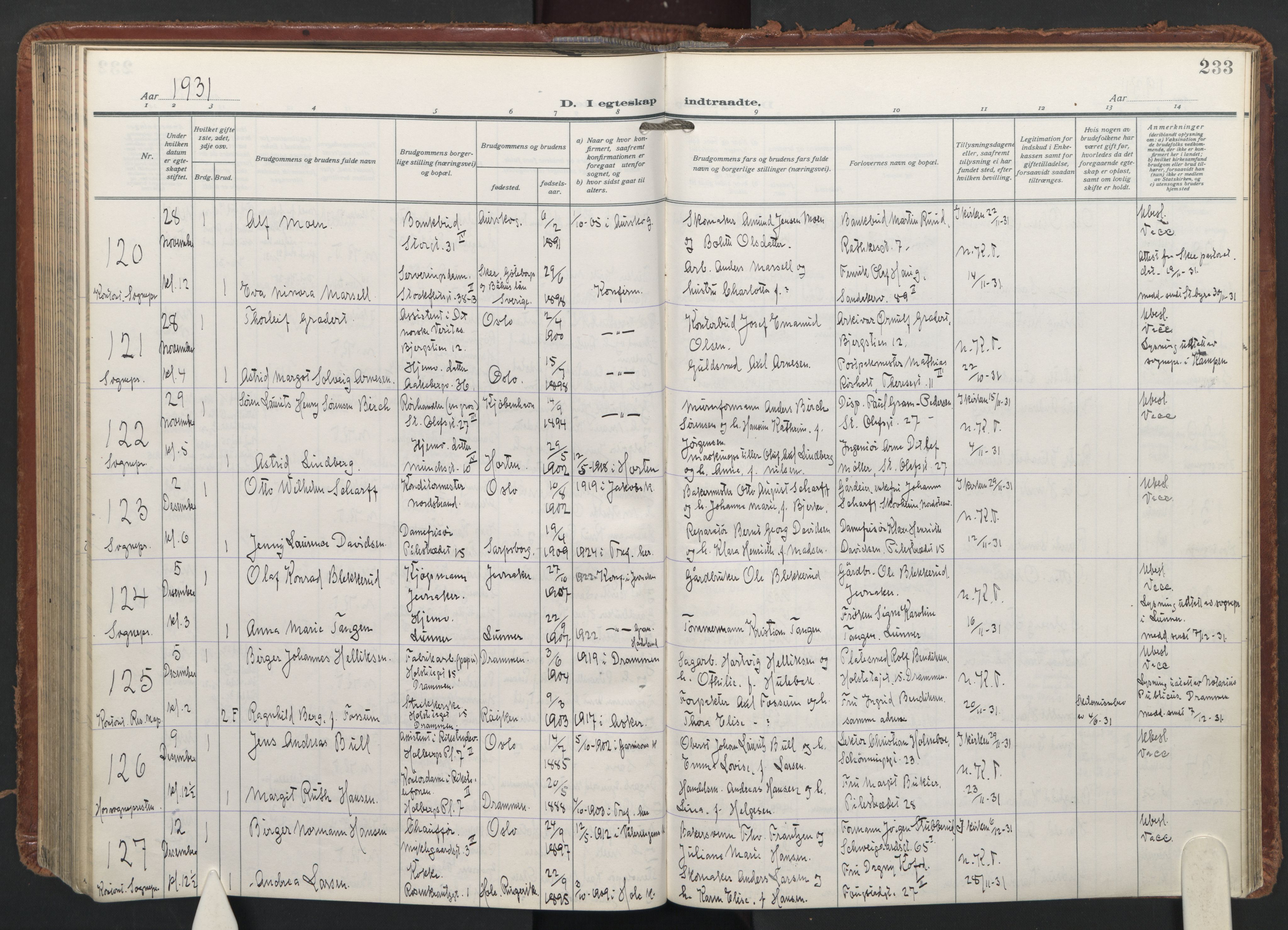 Trefoldighet prestekontor Kirkebøker, AV/SAO-A-10882/F/Fc/L0009: Parish register (official) no. III 9, 1922-1936, p. 233