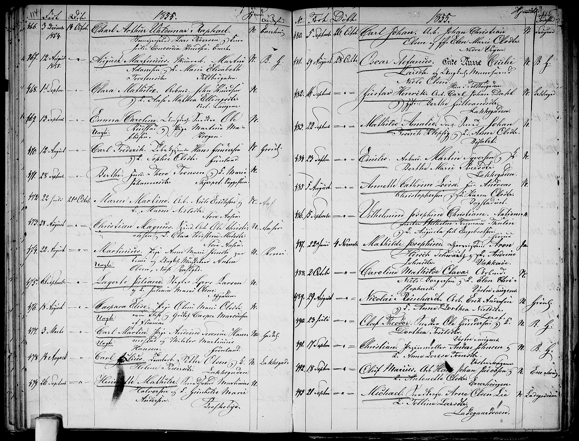 Aker prestekontor kirkebøker, AV/SAO-A-10861/G/L0010: Parish register (copy) no. 10, 1852-1859, p. 114-115