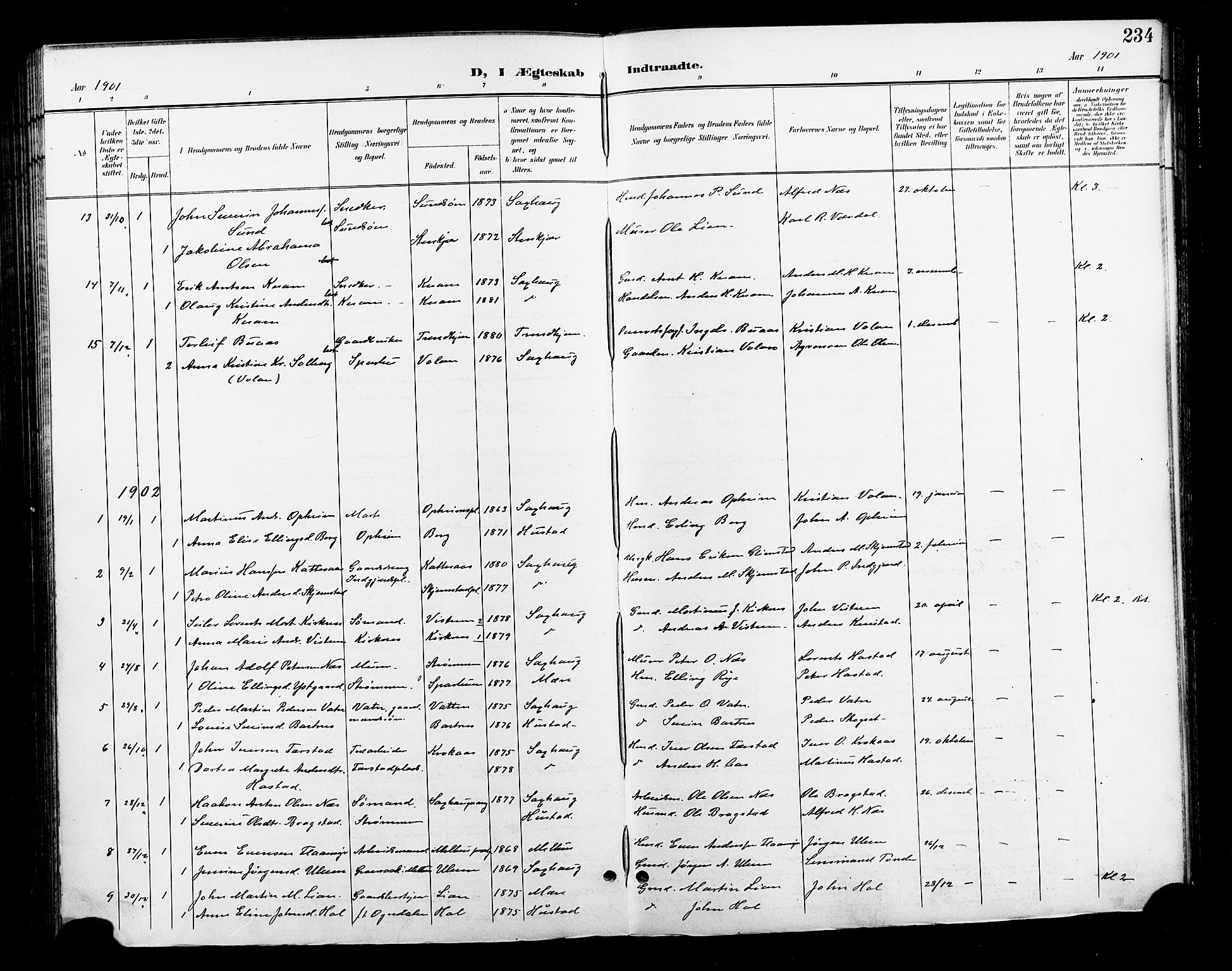 Ministerialprotokoller, klokkerbøker og fødselsregistre - Nord-Trøndelag, SAT/A-1458/730/L0302: Parish register (copy) no. 730C05, 1898-1924, p. 234