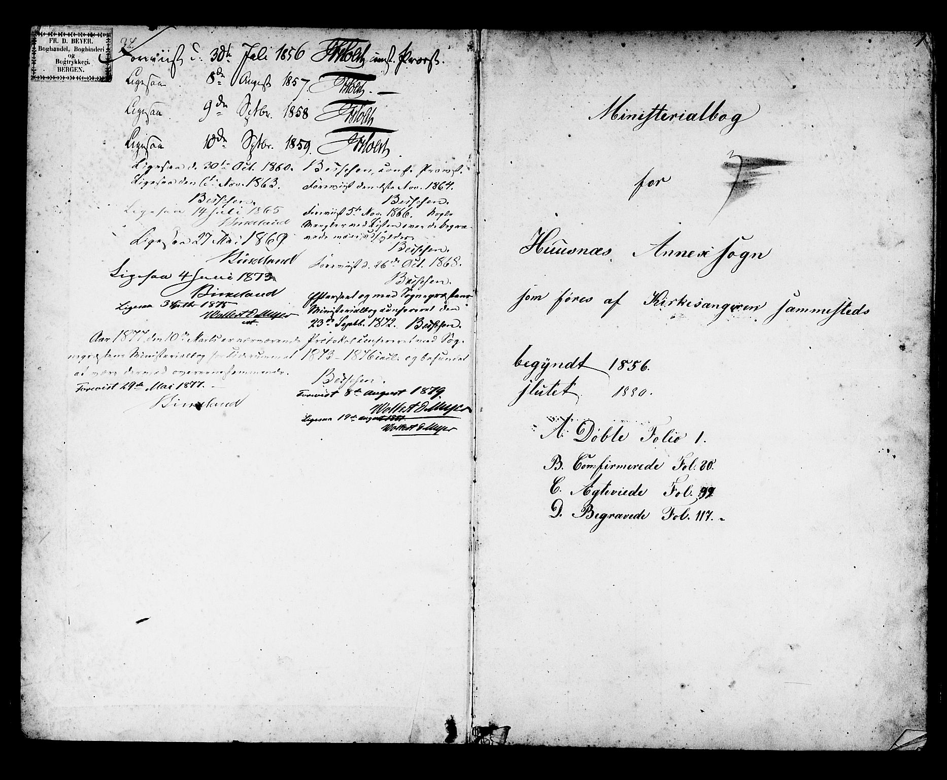 Husnes Sokneprestembete, SAB/A-75901/H/Hab: Parish register (copy) no. A 1, 1856-1880, p. 1