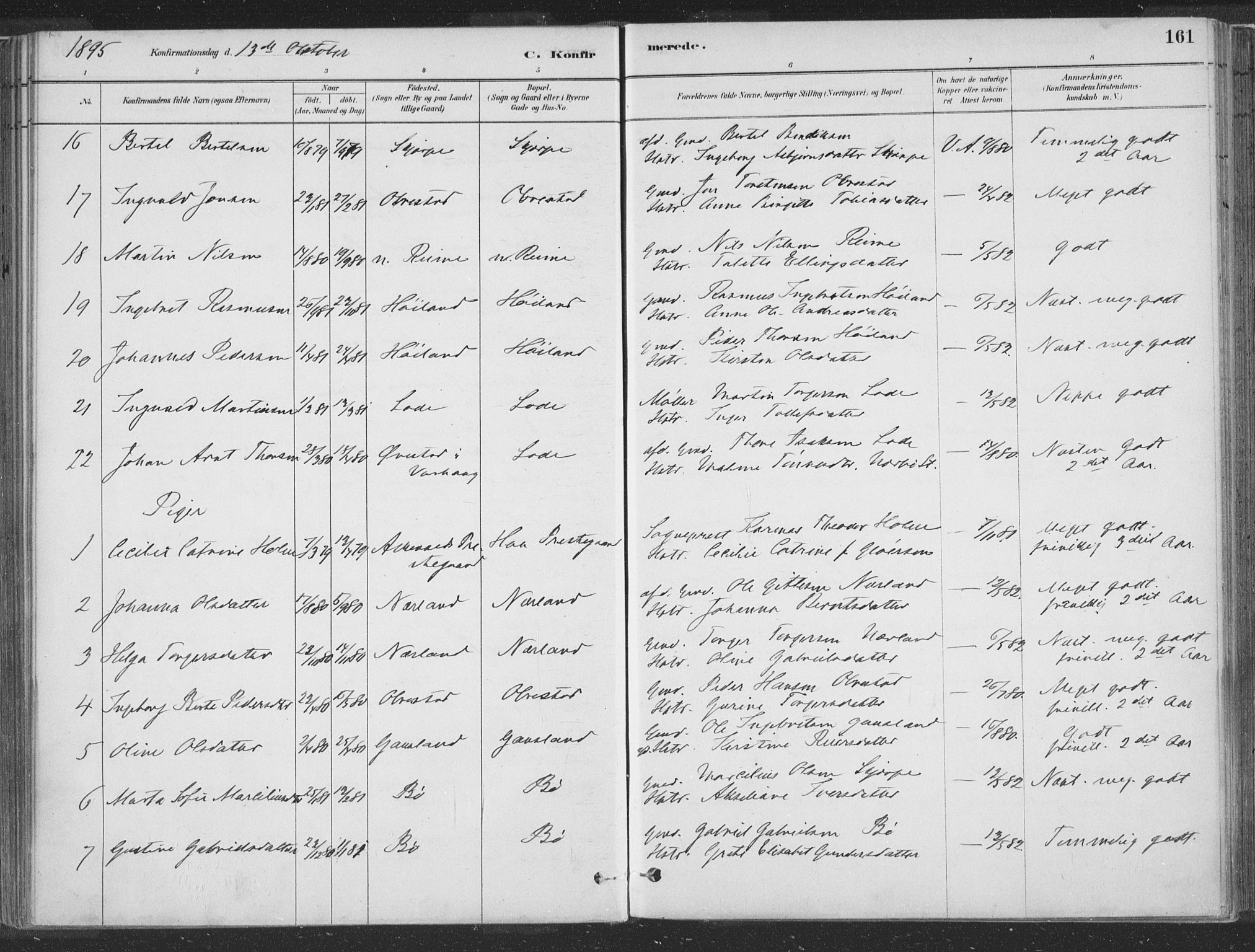 Hå sokneprestkontor, SAST/A-101801/001/30BA/L0010: Parish register (official) no. A 9, 1879-1896, p. 161