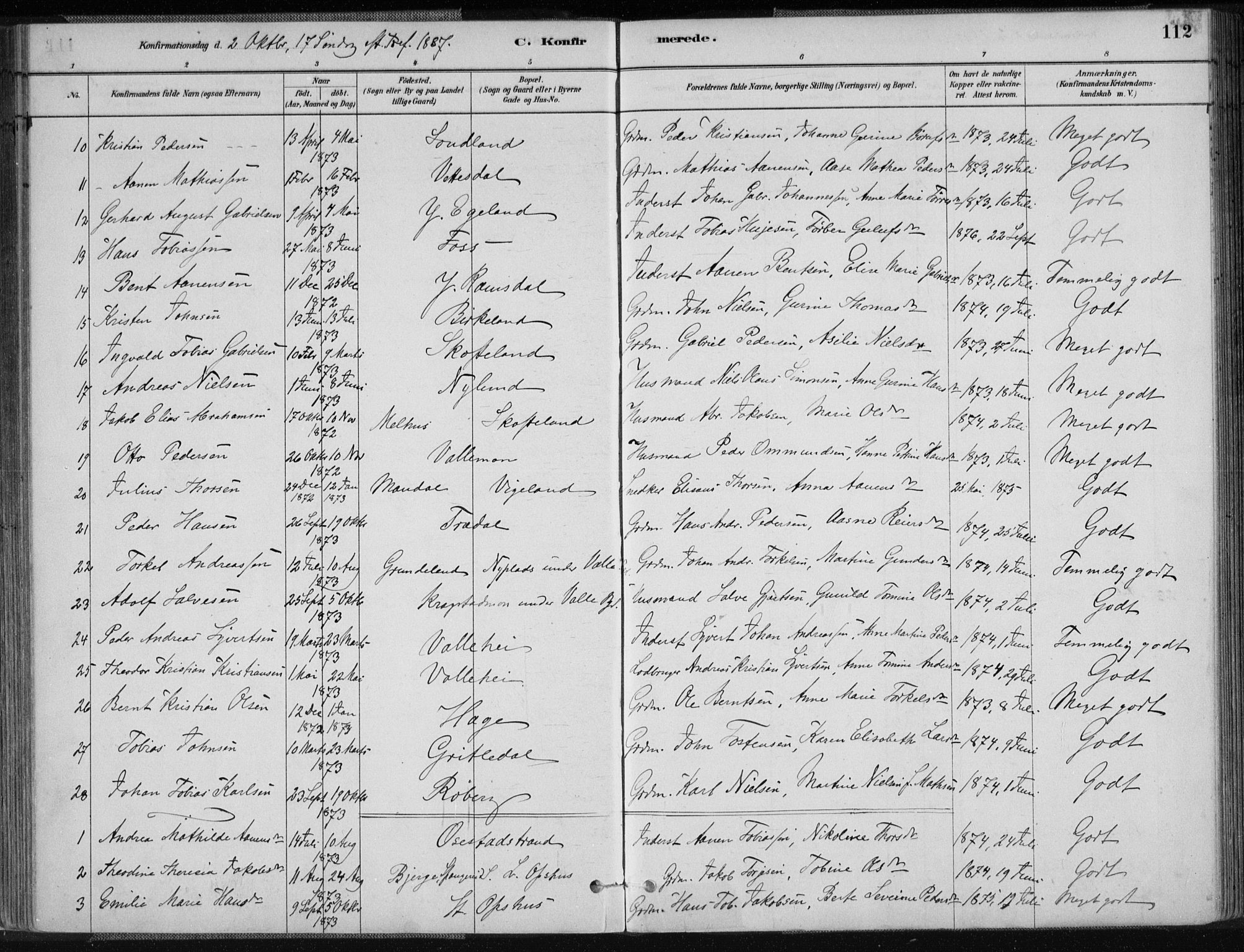 Sør-Audnedal sokneprestkontor, AV/SAK-1111-0039/F/Fa/Fab/L0009: Parish register (official) no. A 9, 1880-1895, p. 112