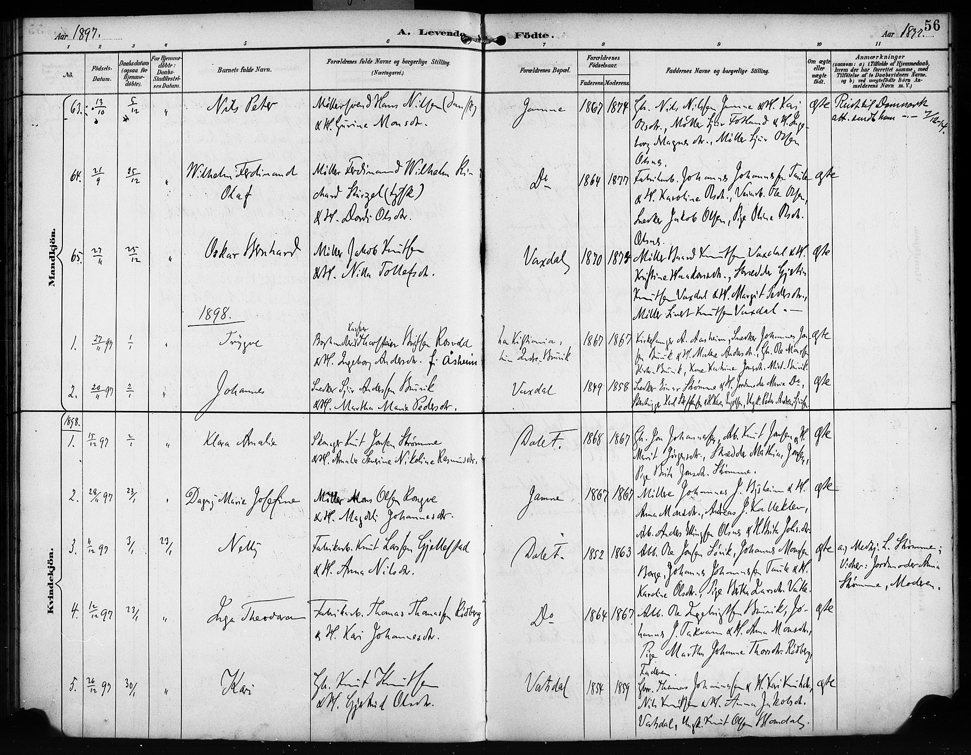 Bruvik Sokneprestembete, SAB/A-74701/H/Haa: Parish register (official) no. B 2, 1893-1903, p. 56