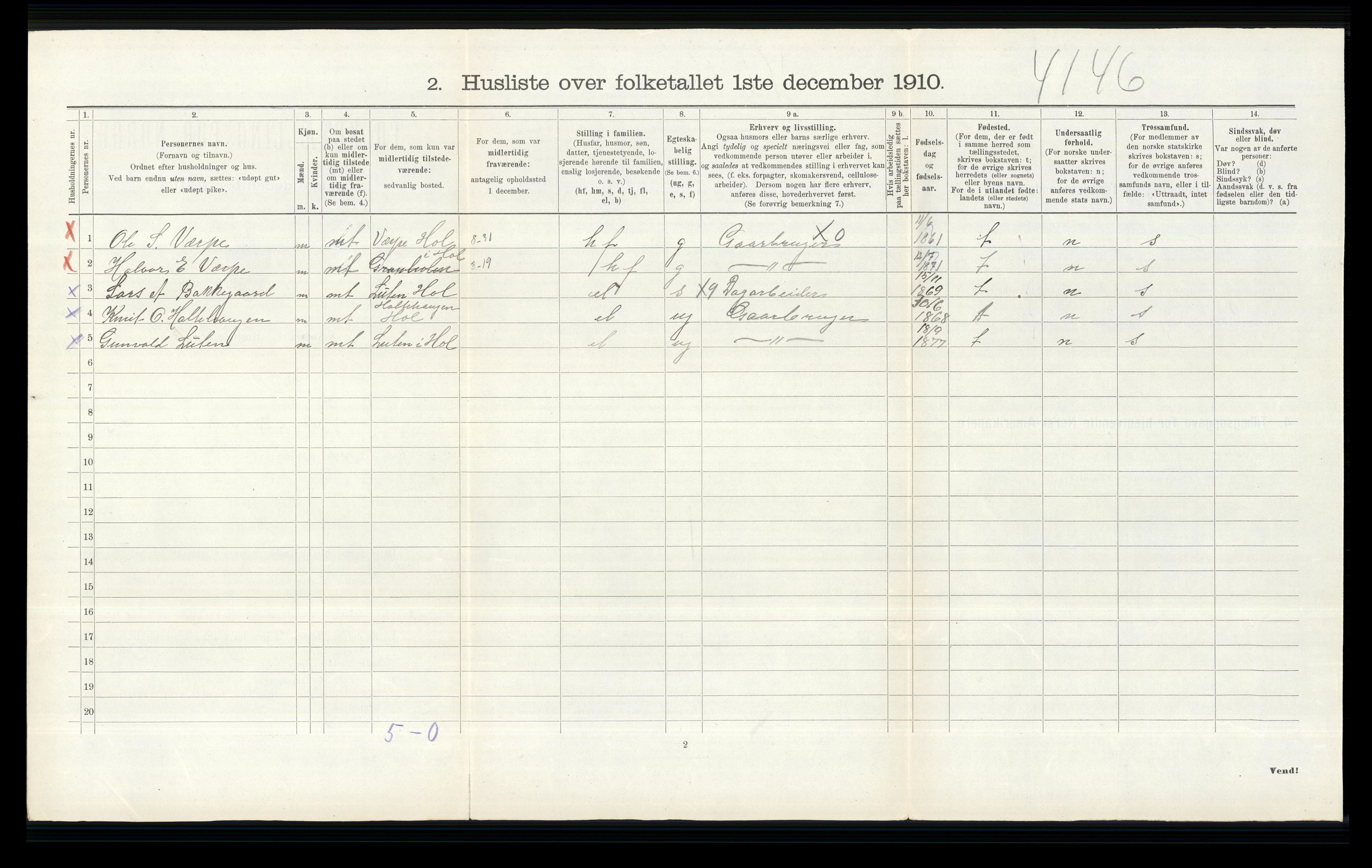 RA, 1910 census for Hol, 1910, p. 724