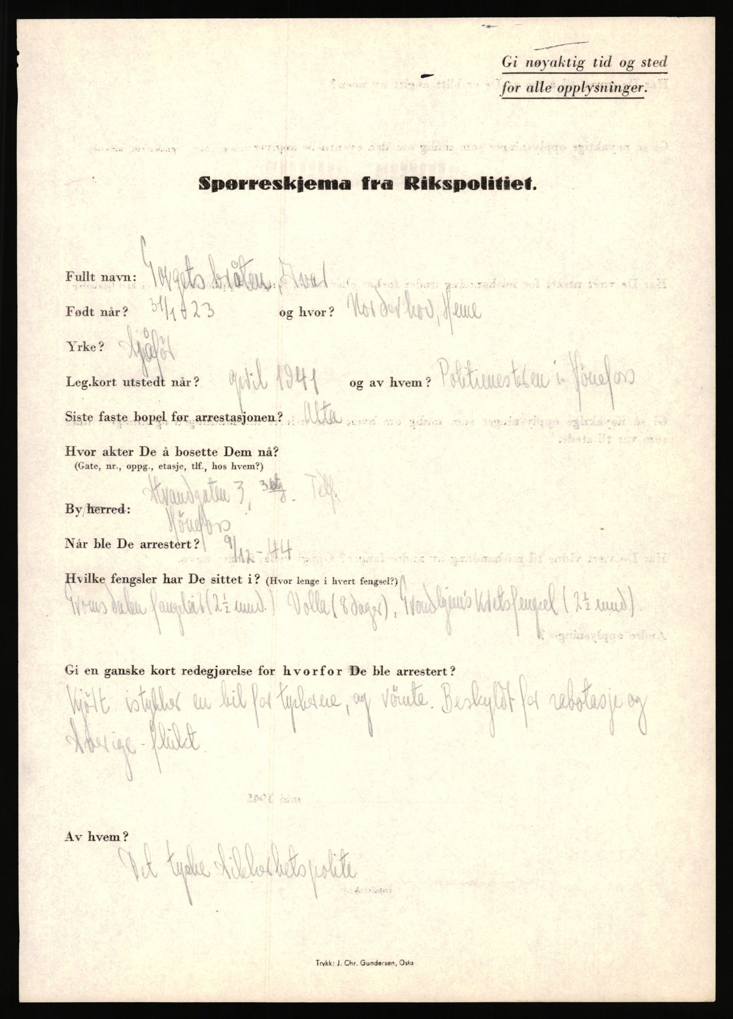 Rikspolitisjefen, AV/RA-S-1560/L/L0017: Tidemann, Hermann G. - Veum, Tjostolv, 1940-1945, p. 253