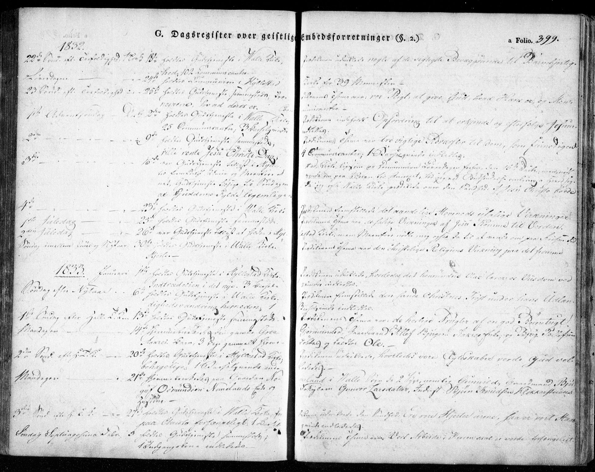 Valle sokneprestkontor, SAK/1111-0044/F/Fa/Fac/L0006: Parish register (official) no. A 6, 1831-1853, p. 399