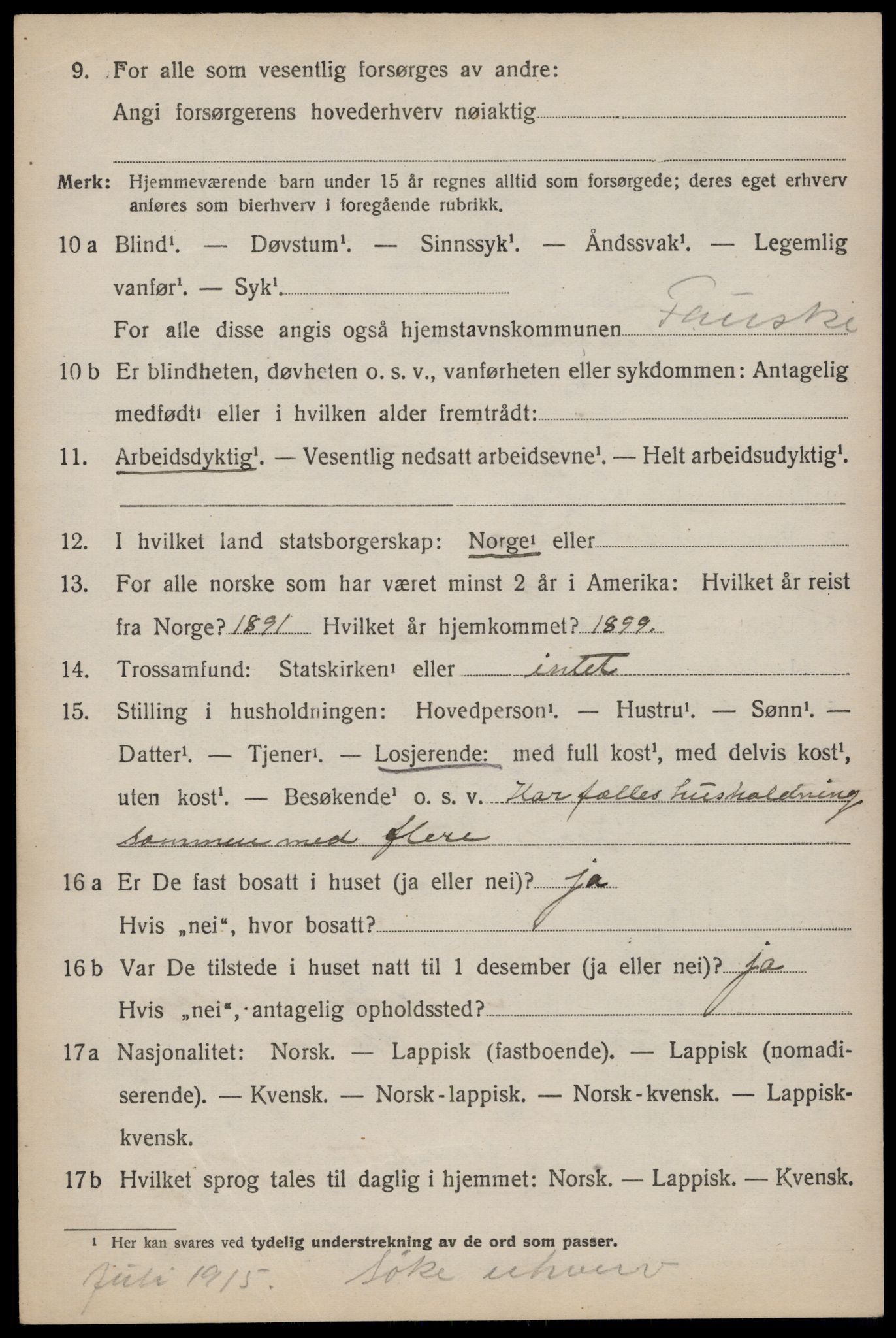 SAT, 1920 census for Fauske, 1920, p. 4165