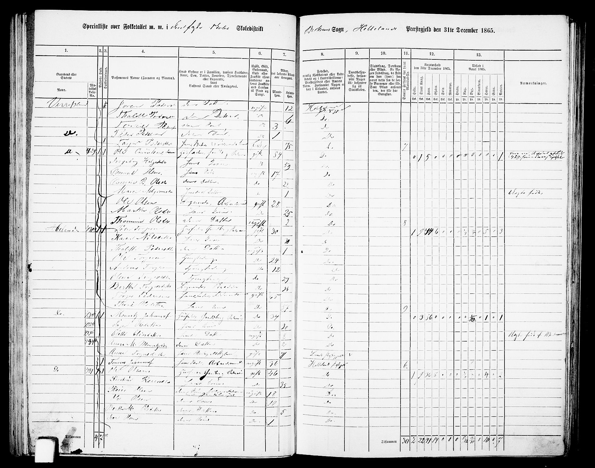 RA, 1865 census for Helleland, 1865, p. 77
