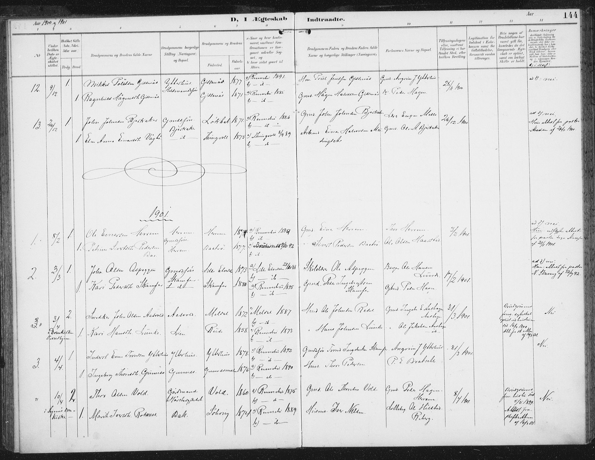 Ministerialprotokoller, klokkerbøker og fødselsregistre - Sør-Trøndelag, AV/SAT-A-1456/674/L0872: Parish register (official) no. 674A04, 1897-1907, p. 144