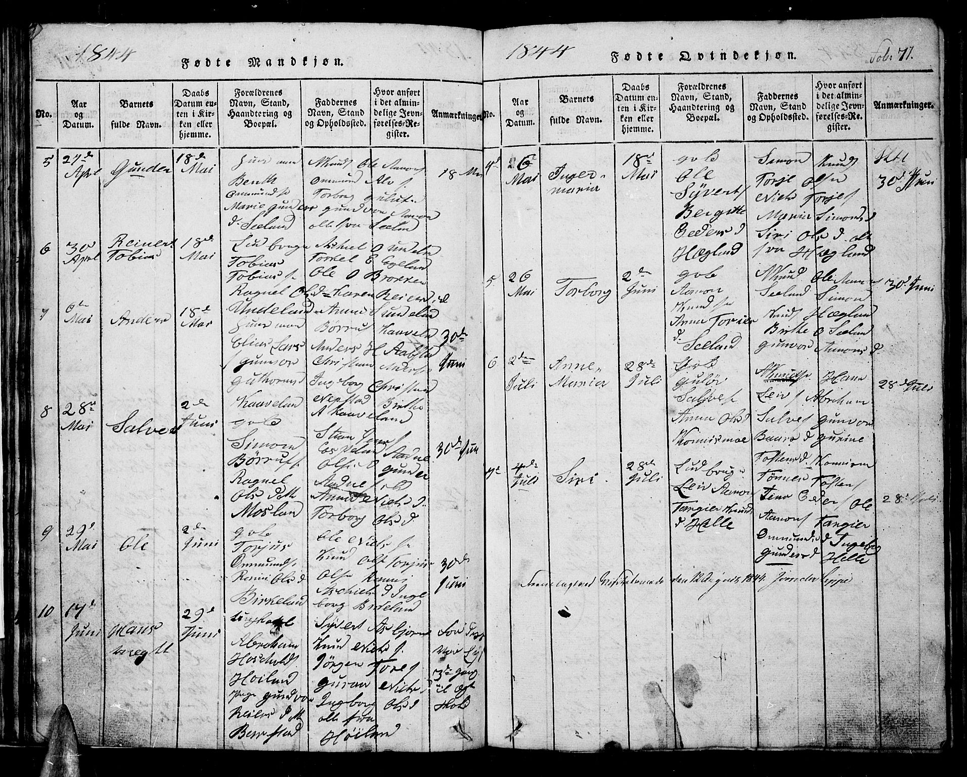 Nord-Audnedal sokneprestkontor, SAK/1111-0032/F/Fb/Fba/L0001: Parish register (copy) no. B 1, 1815-1856, p. 71