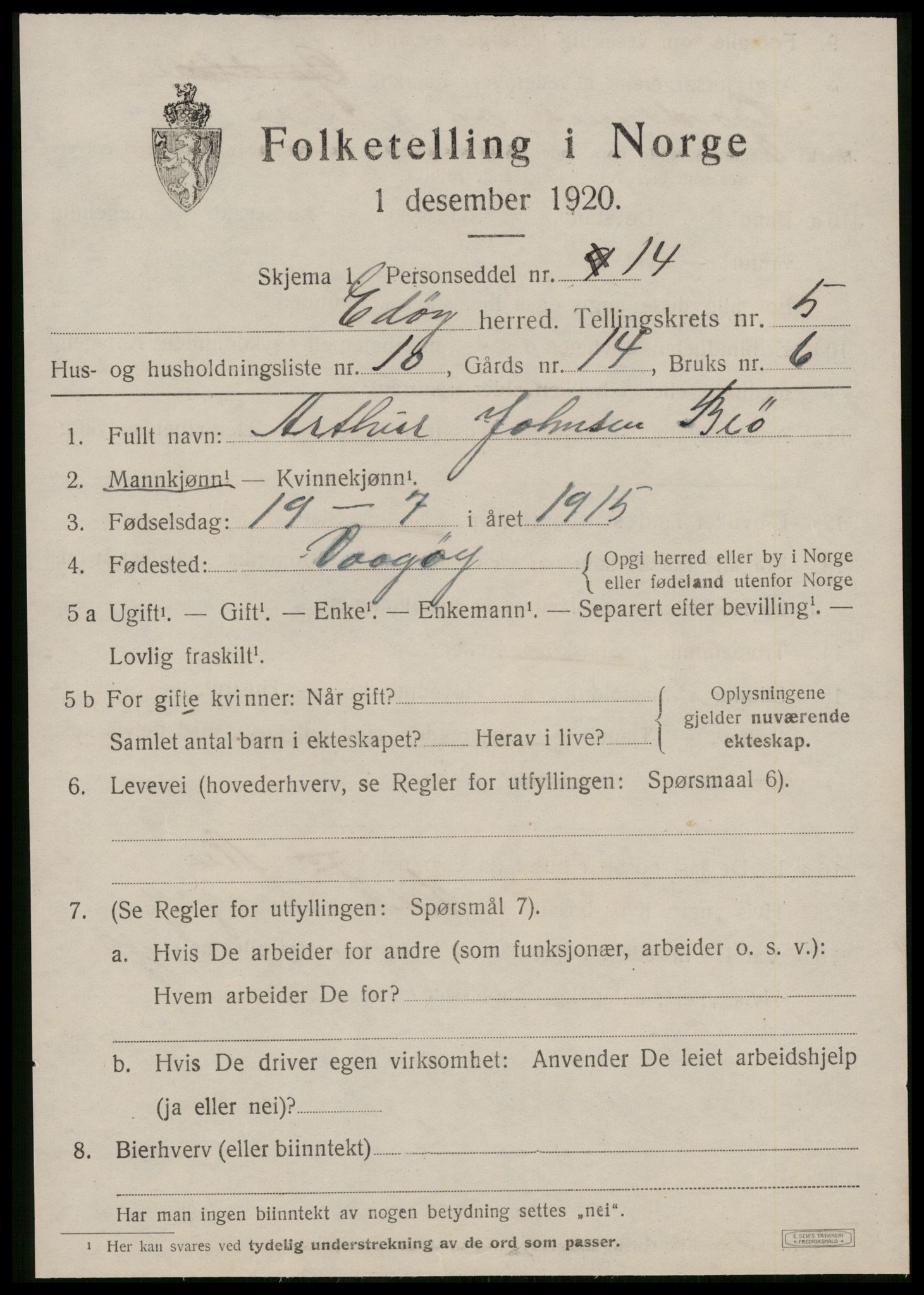 SAT, 1920 census for Edøy, 1920, p. 1760