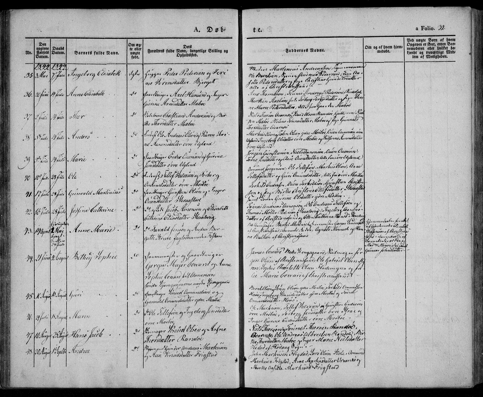 Oddernes sokneprestkontor, AV/SAK-1111-0033/F/Fa/Faa/L0006: Parish register (official) no. A 6, 1838-1851, p. 32
