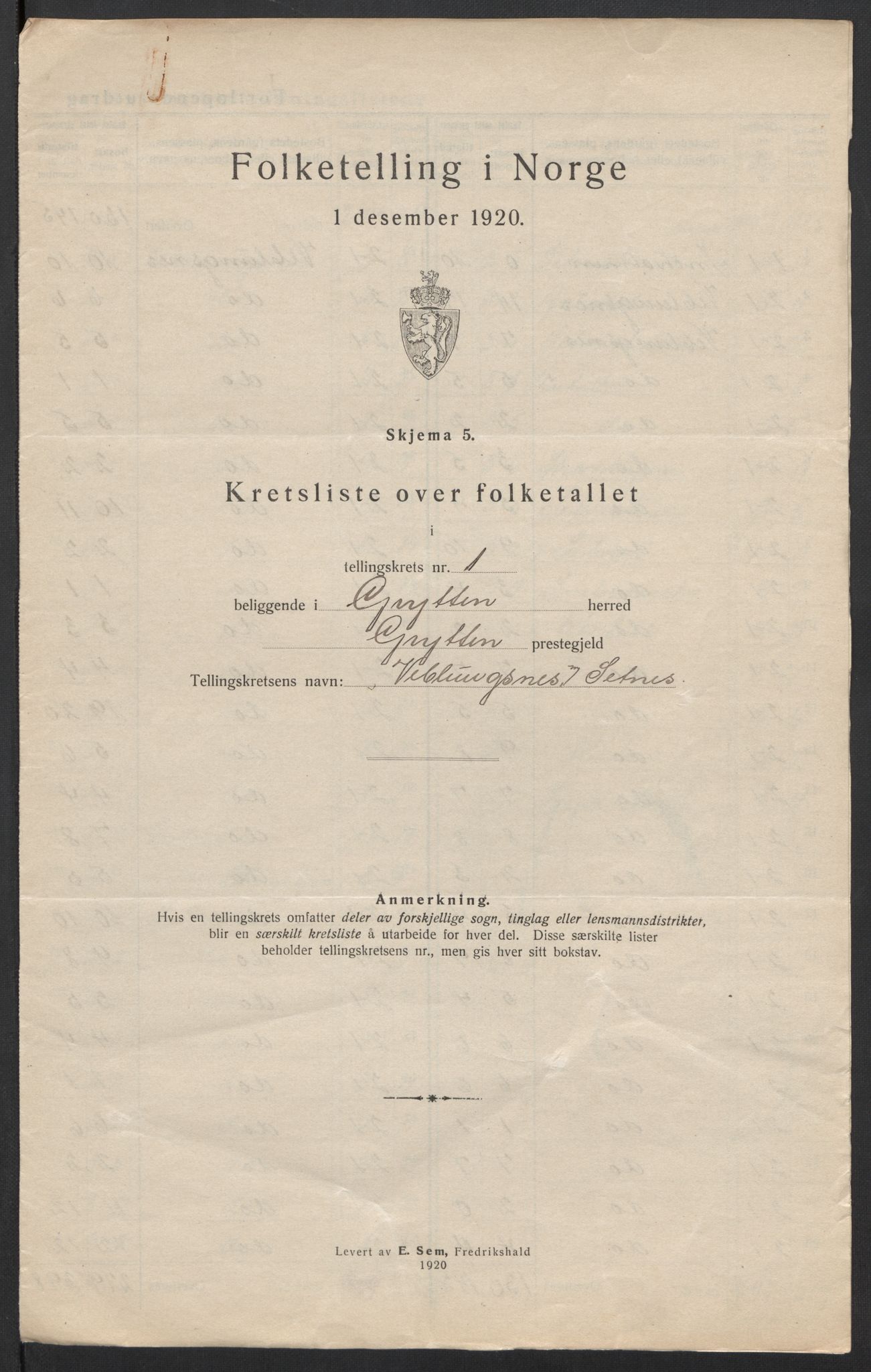 SAT, 1920 census for Grytten, 1920, p. 6
