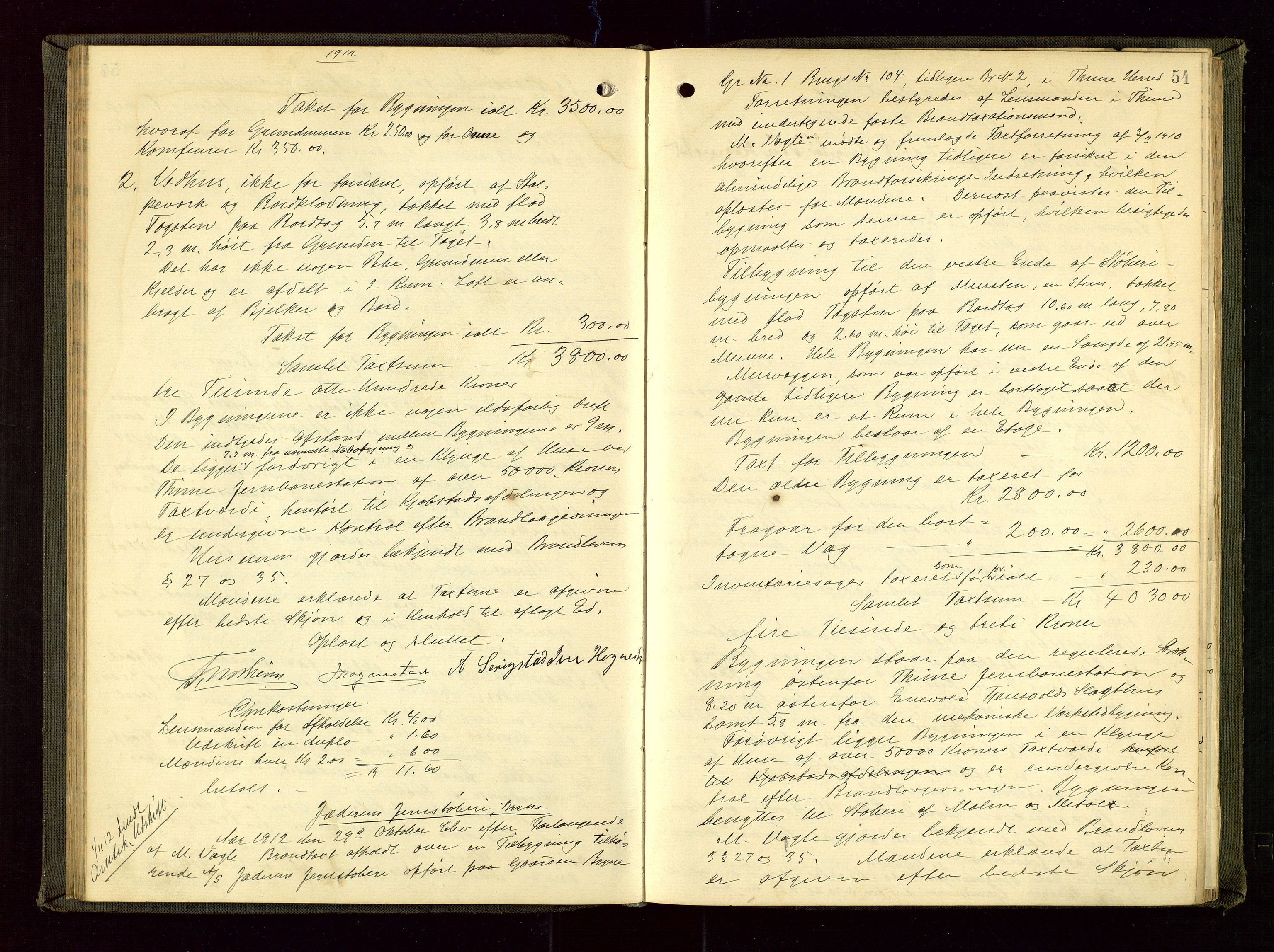 Time lensmannskontor, AV/SAST-A-100420/Goa/L0002: "Brandtakstprotokol", 1904-1920, p. 53b-54a